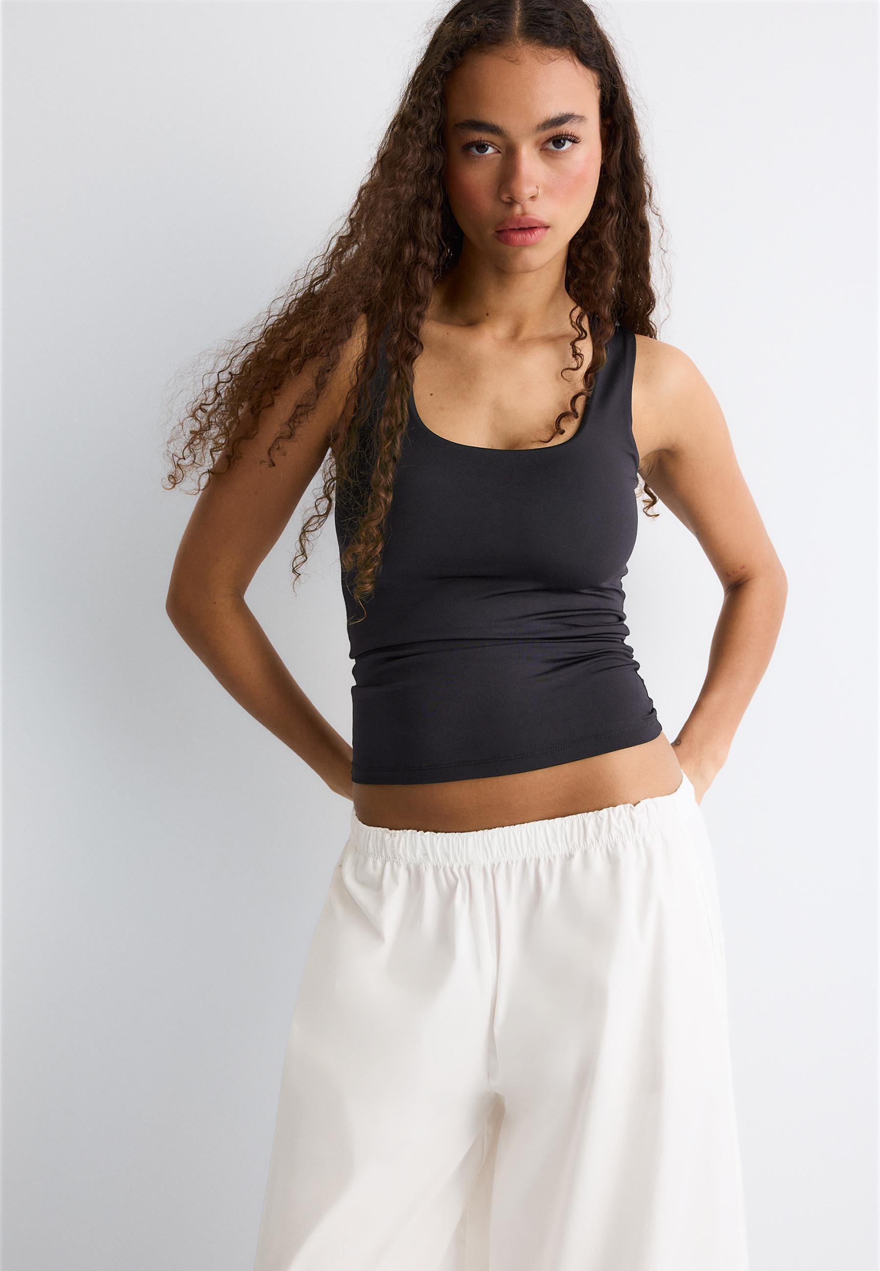 Polyamide wide-strap T-shirt — Black