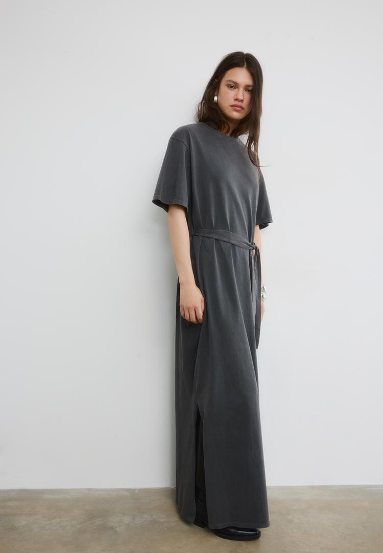 Stradivarius Φόρεμα Μπλούζα Κοντό Μανίκι Ανθρακί M