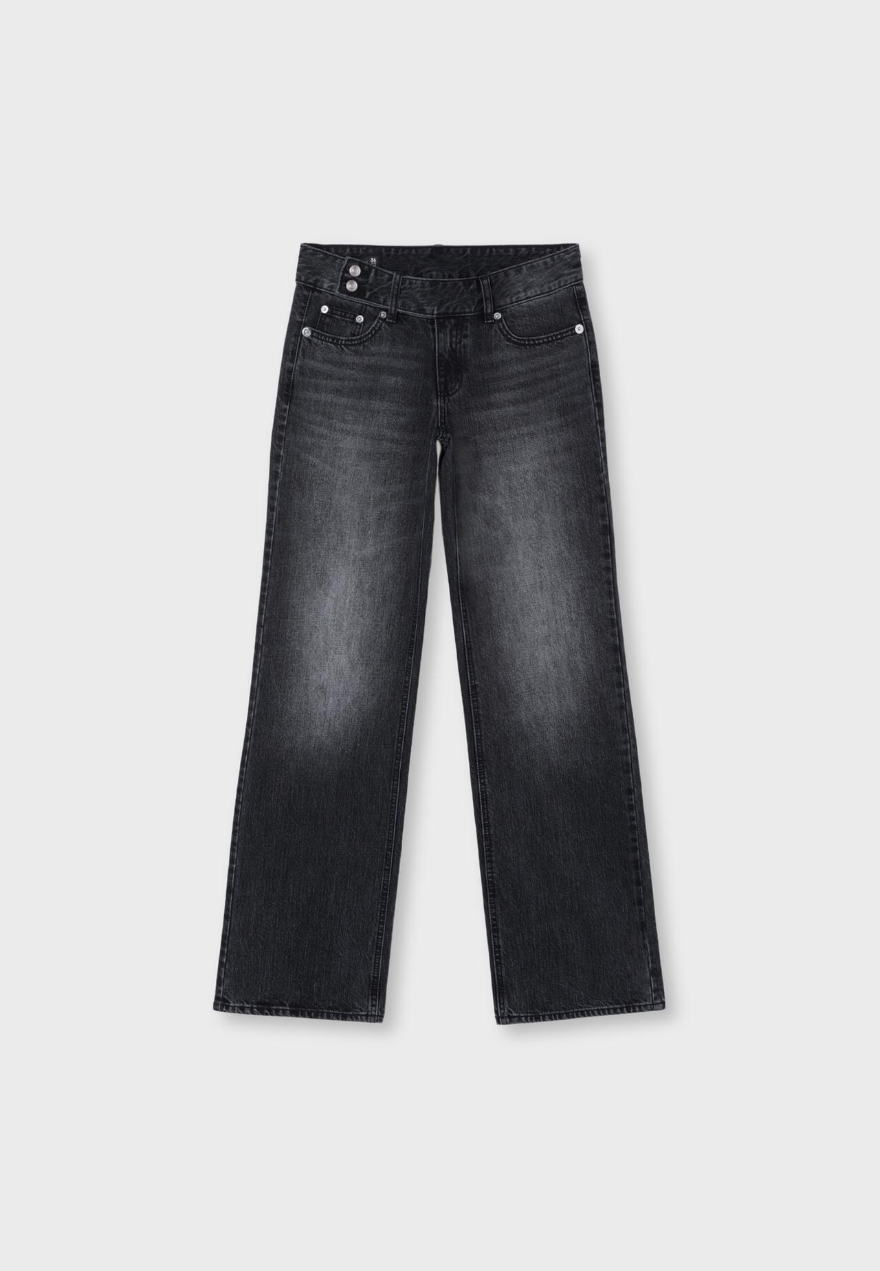 Low-rise straight jeans with hammer waist — BLACK DENIM WASHED EFFECT