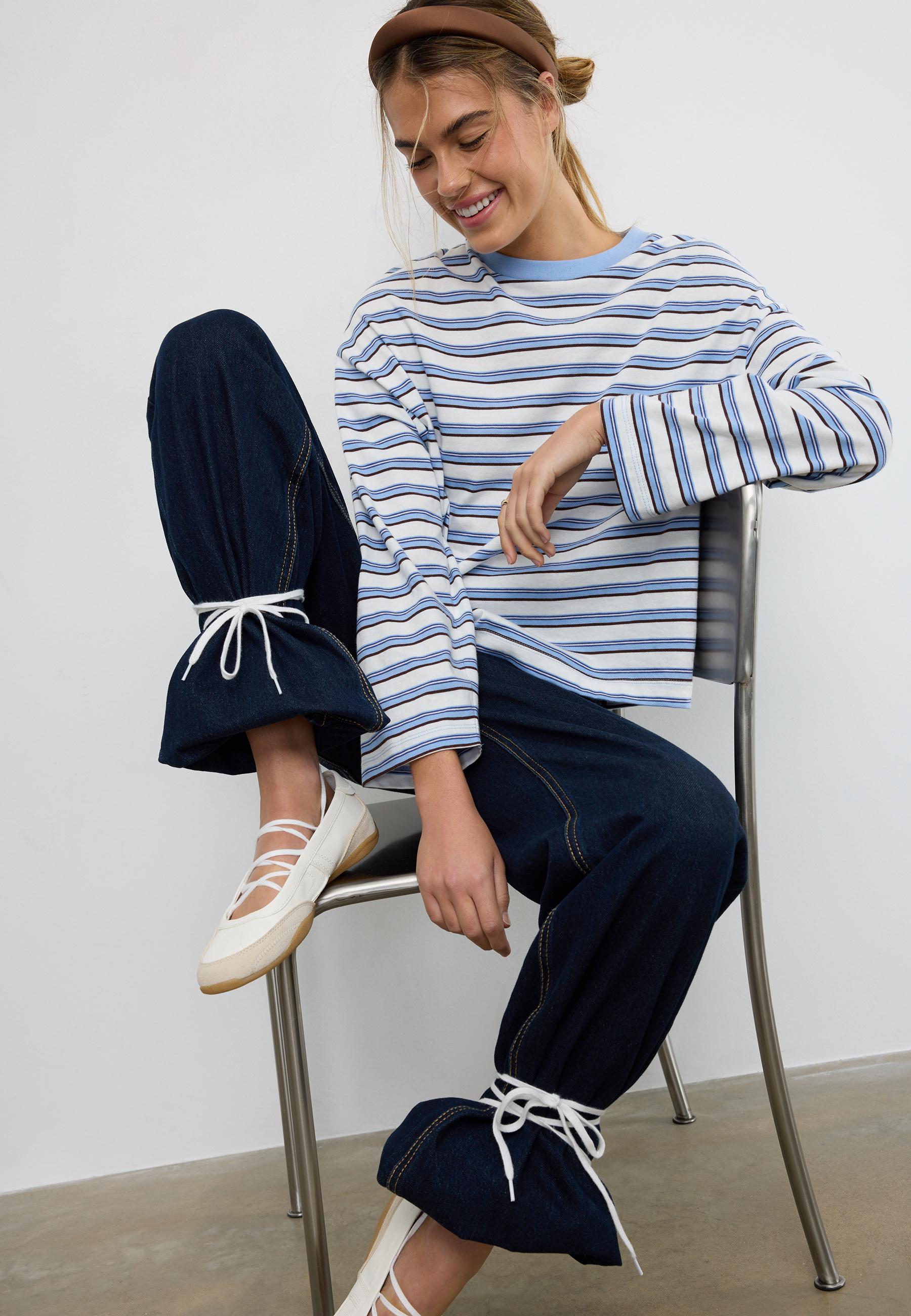 Oversize long sleeve striped T-shirt — Royal blue