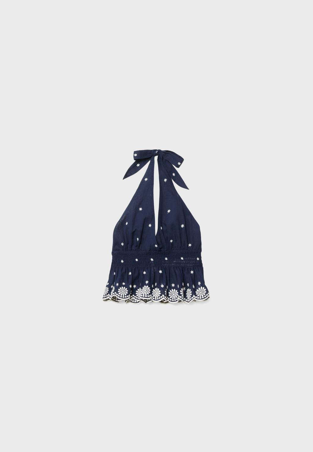 Halter top with contrast embroidery