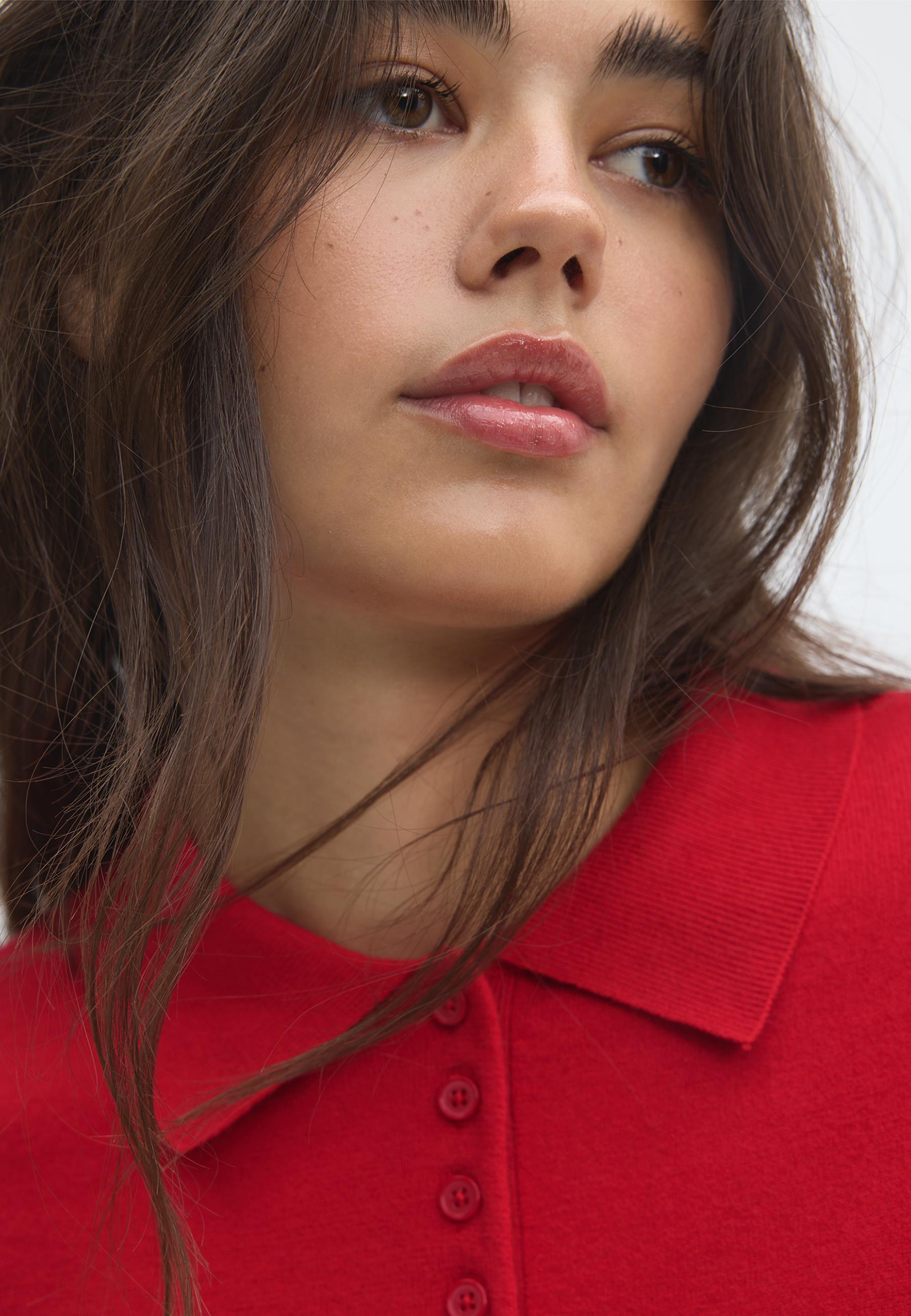 Polo collar knit sweater — Red