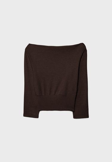 Boat neck T-shirt with waistband — Brown 7