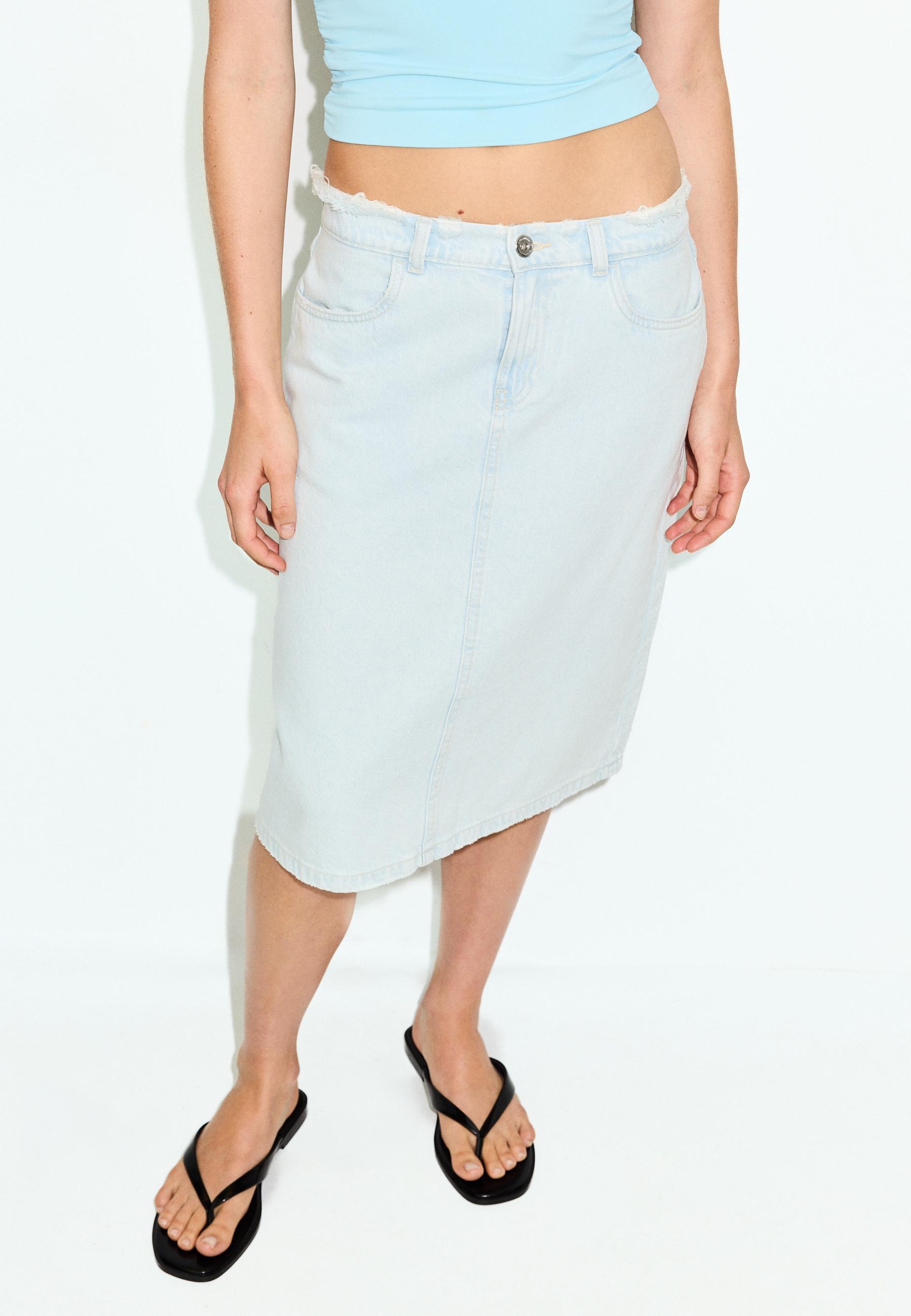 Reworked denim midi skirt — MEDIUM LIGHT BLUE DENIM