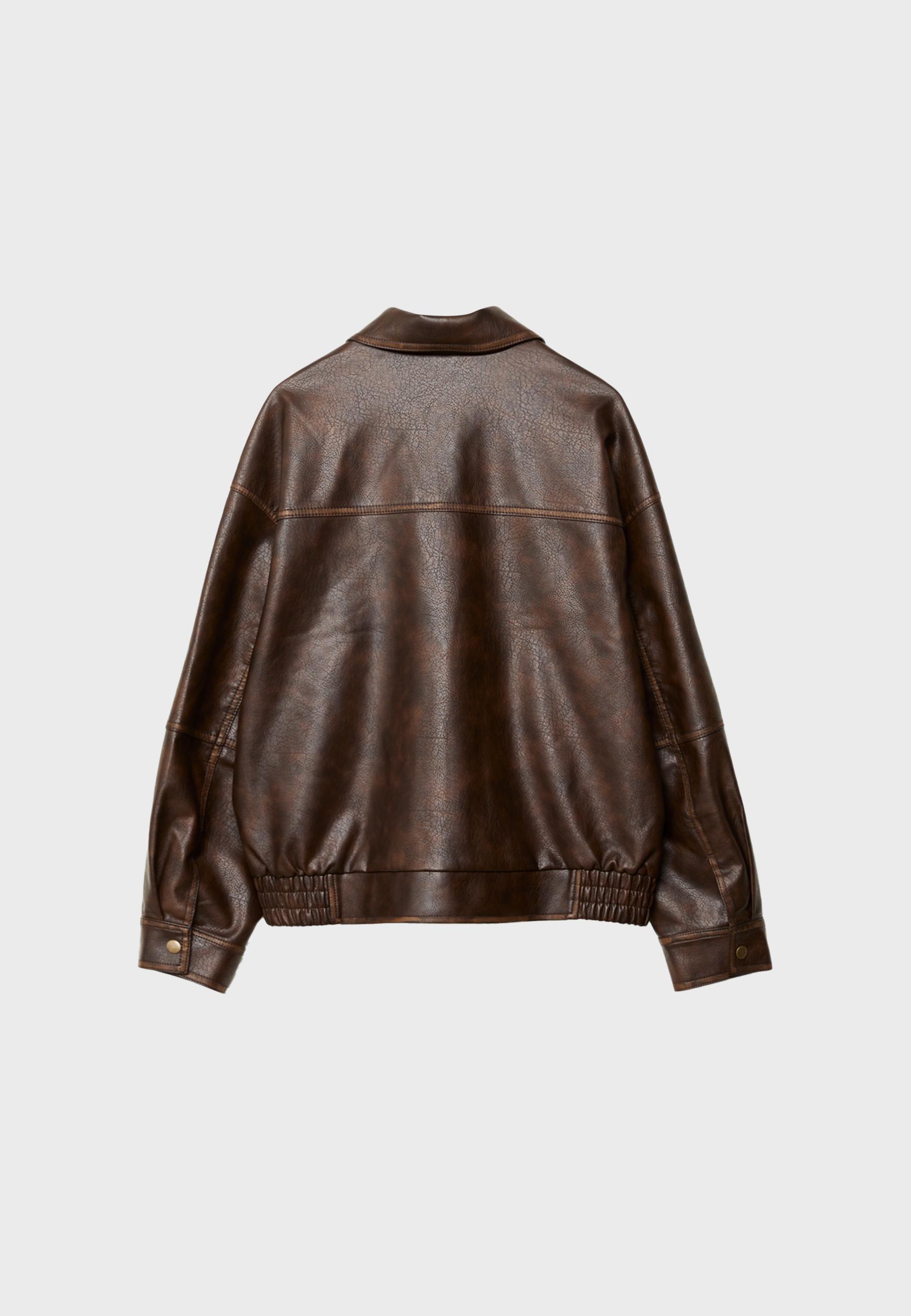 Leather effect jacket with pockets — Brown