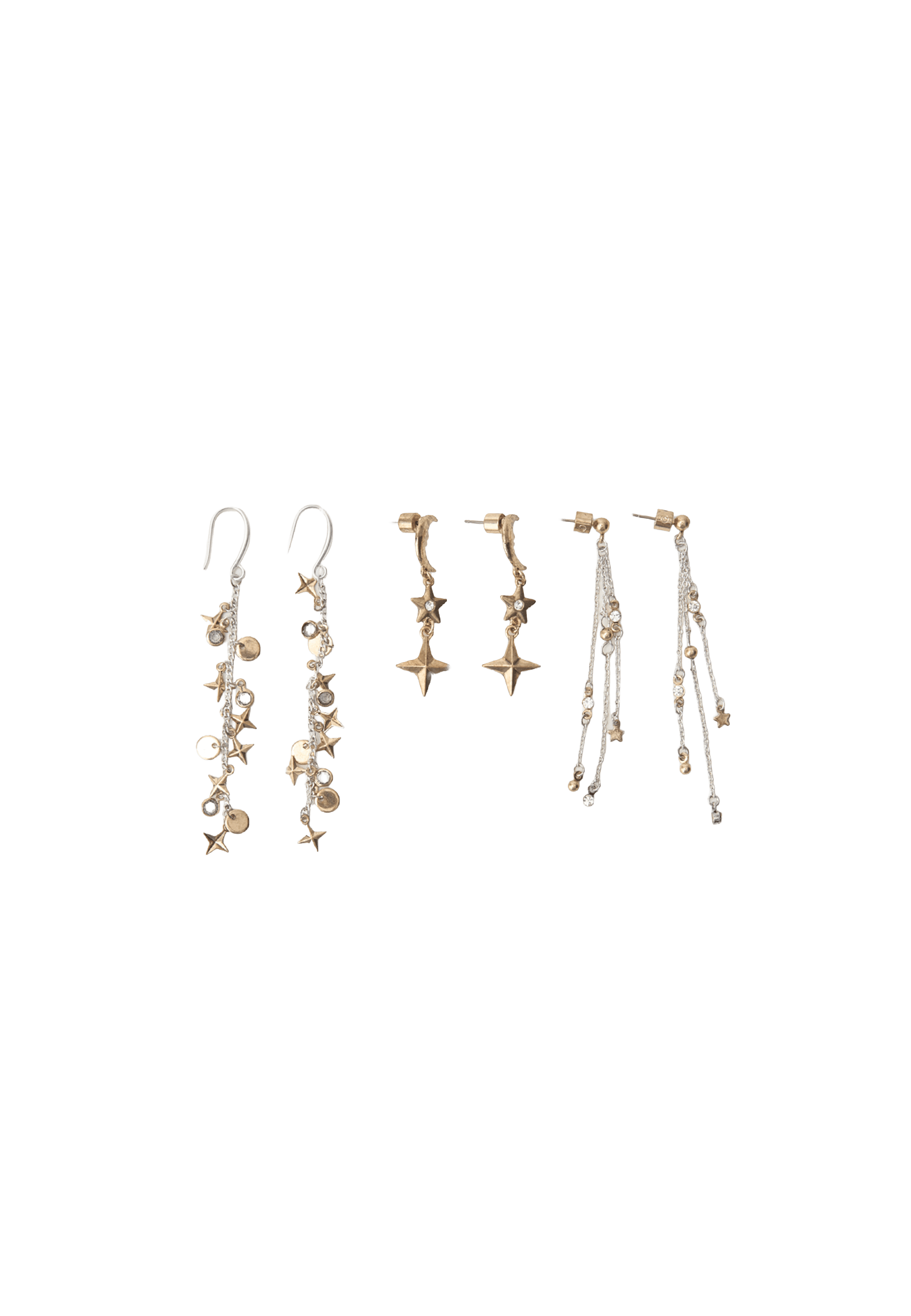 Set of 3 assorted moon and star earrings — Gold