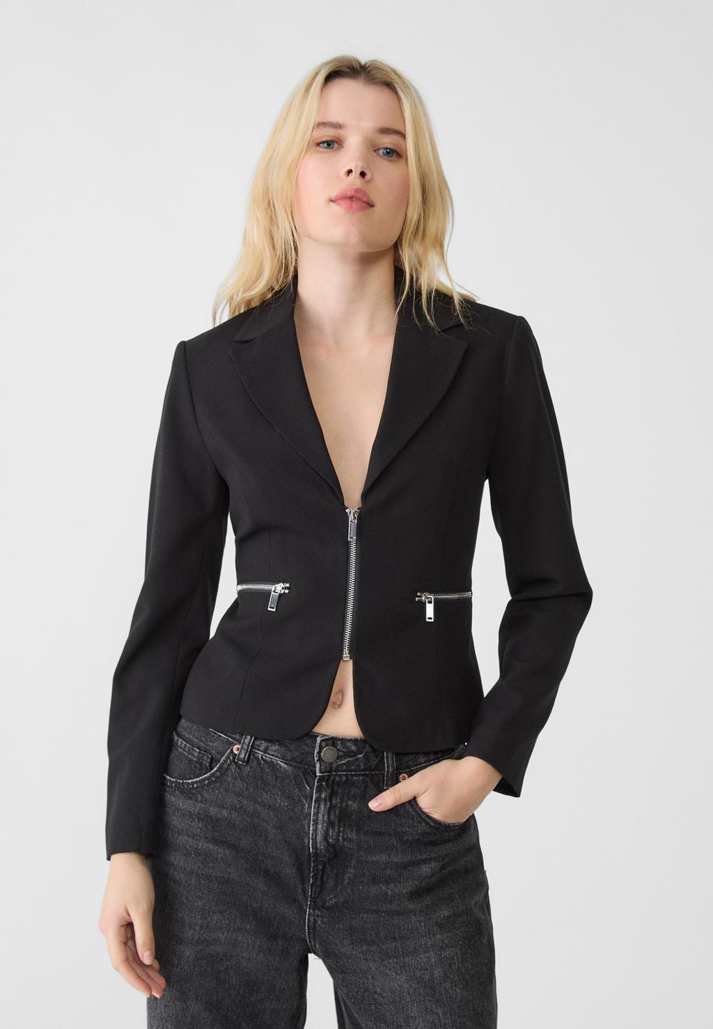 Regular fit zip-up blazer