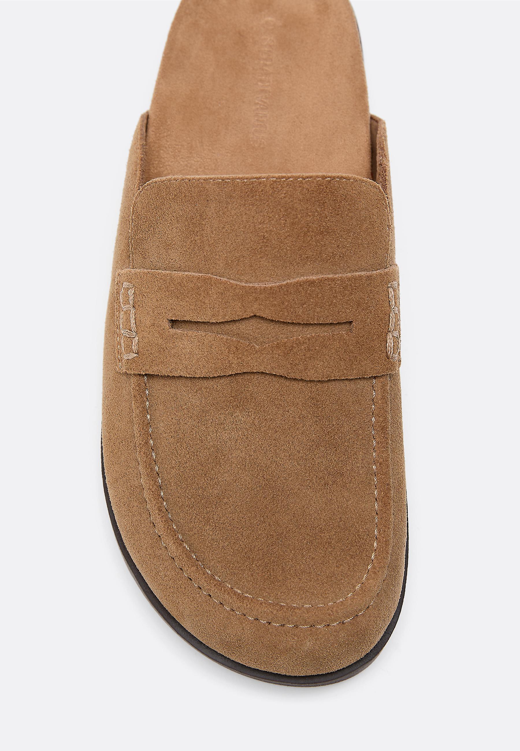 Backless leather loafer clogs — BEIGE