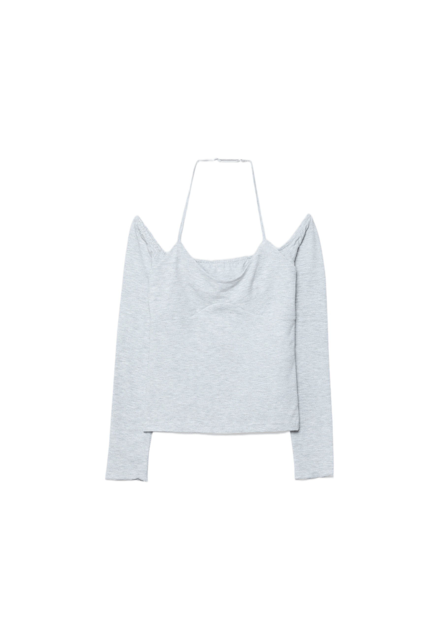 Long sleeve halter neck T-shirt — Grey melange