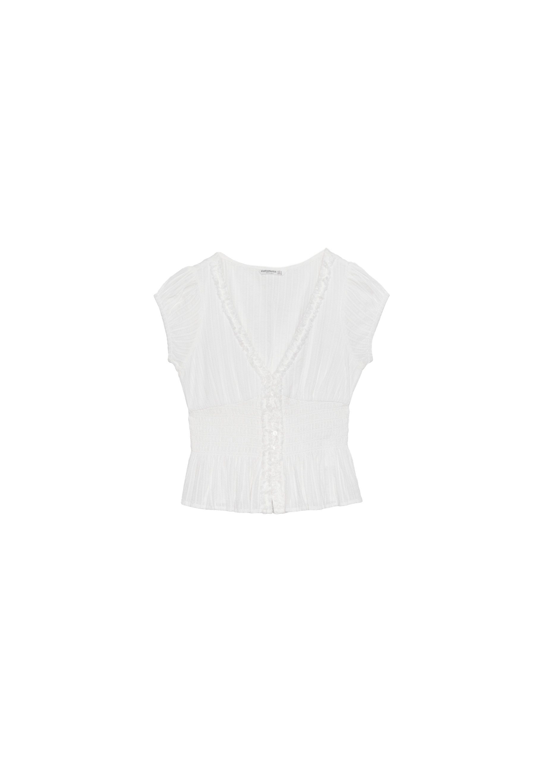 Short sleeve shirred shirt — White