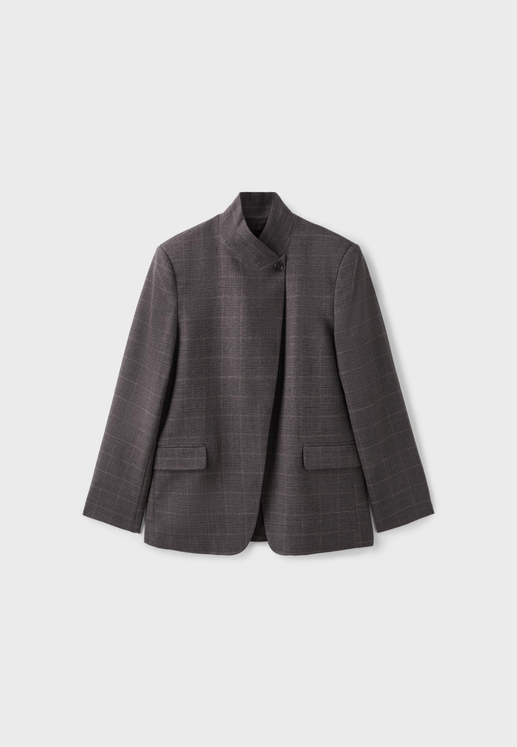 Asymmetric check blazer — Beige