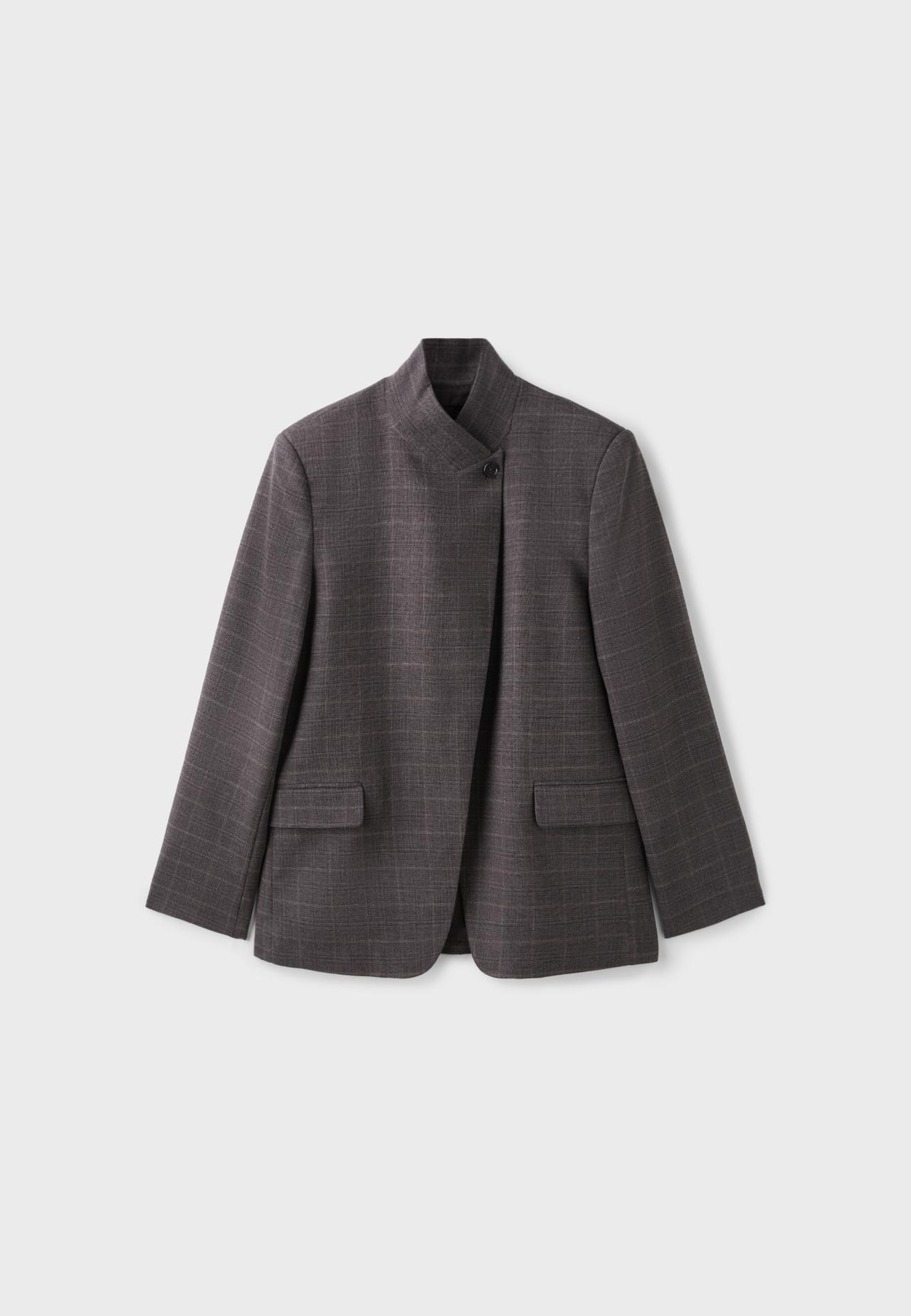 Asymmetric check blazer — Beige