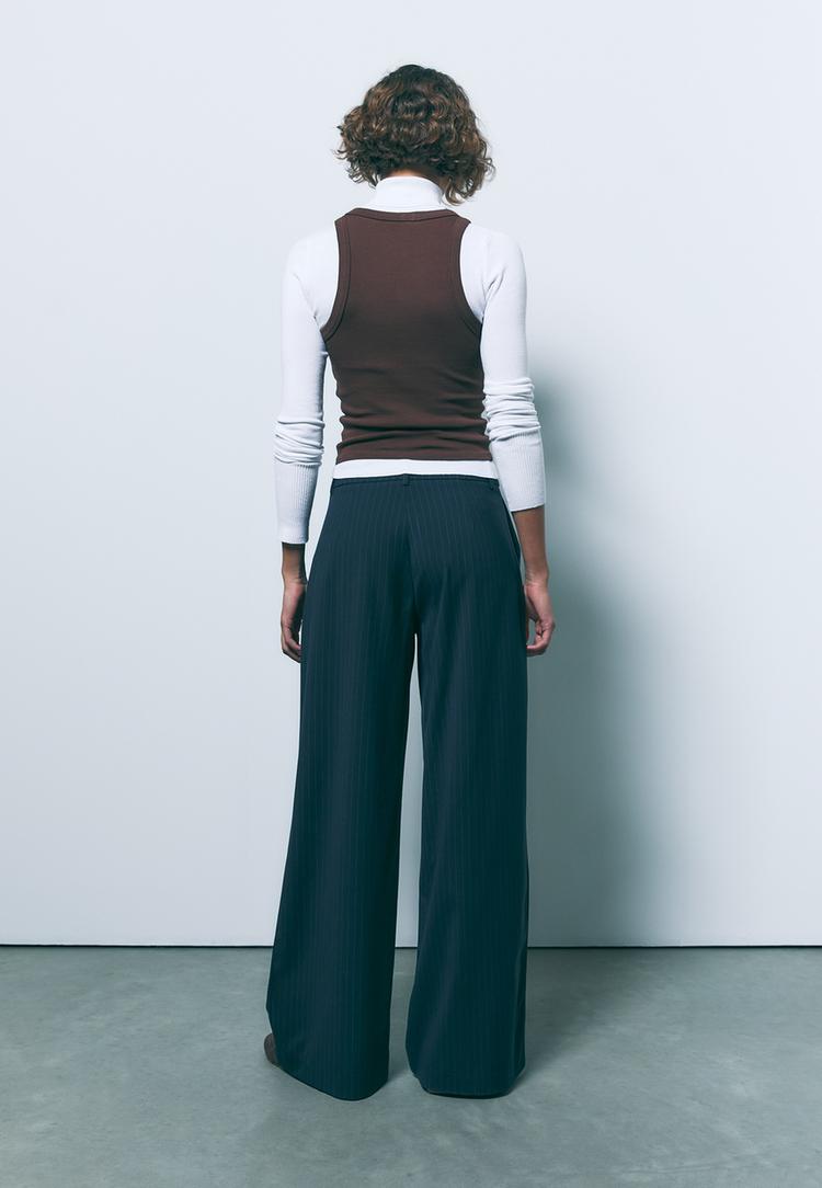 casual striped smart trousers with crossover waist
