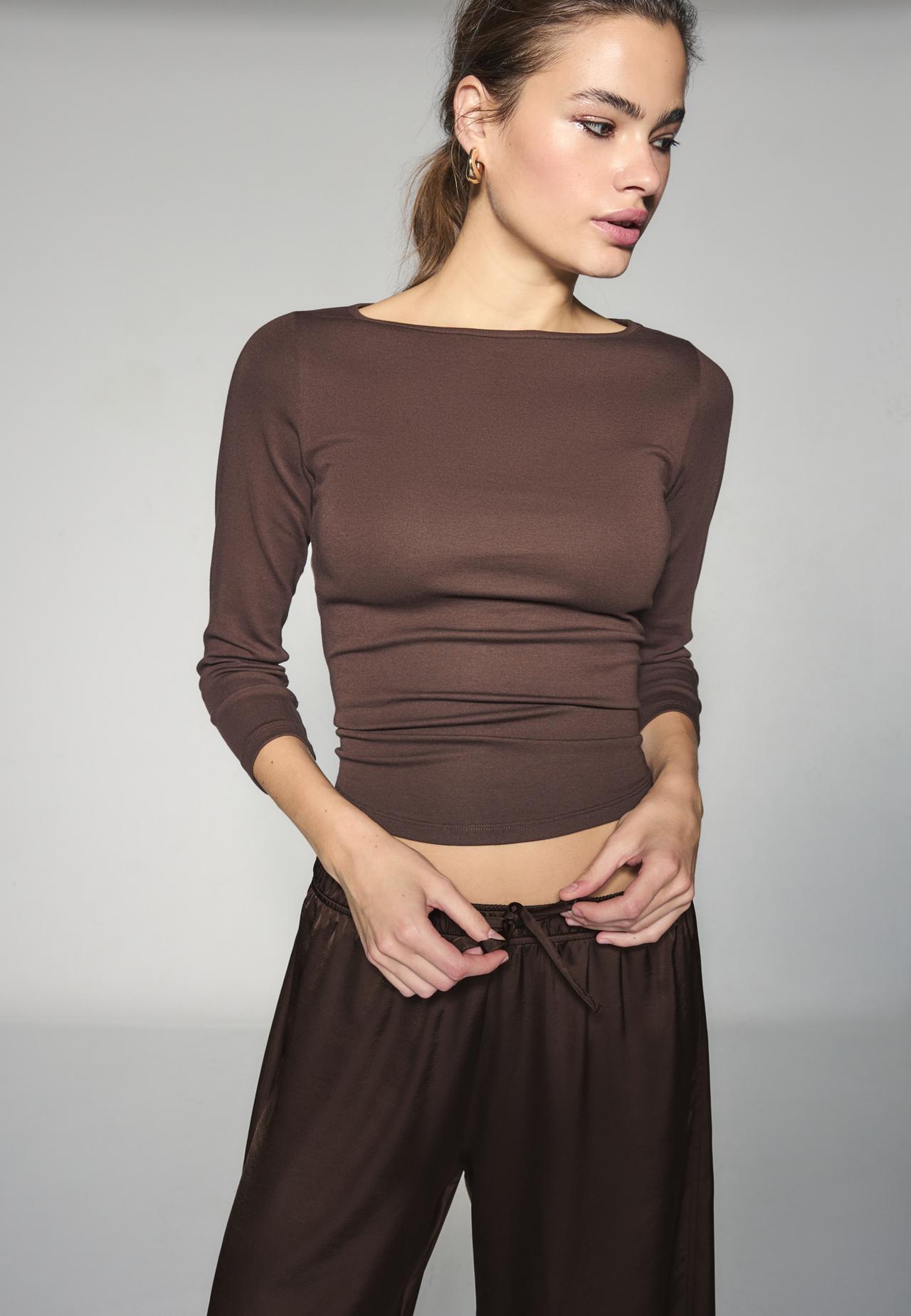 Satin trousers with split — Brown