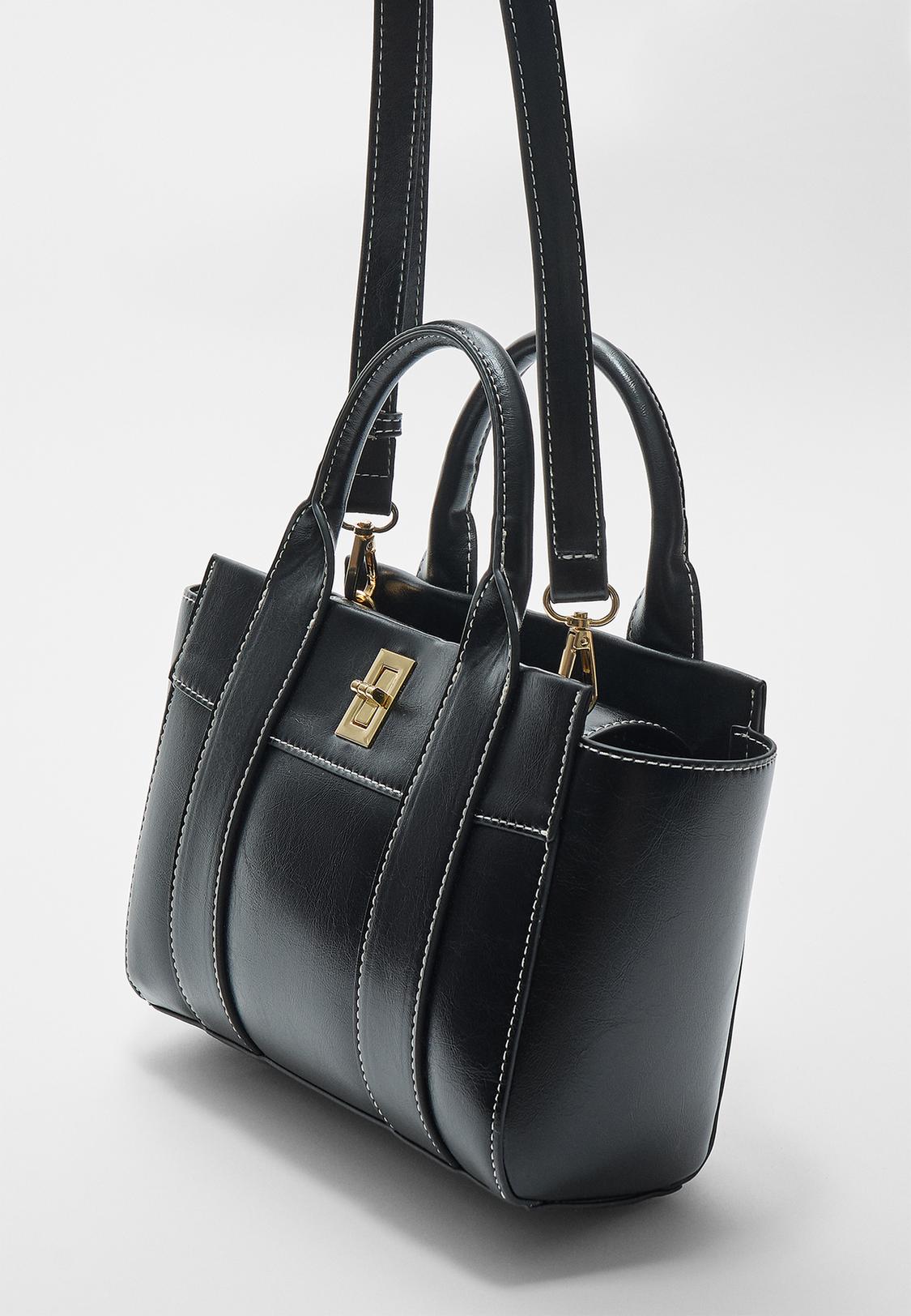 Tote Bag Stradivarius Sac Noir Tote Bag Avec Fermeture Mode Femme