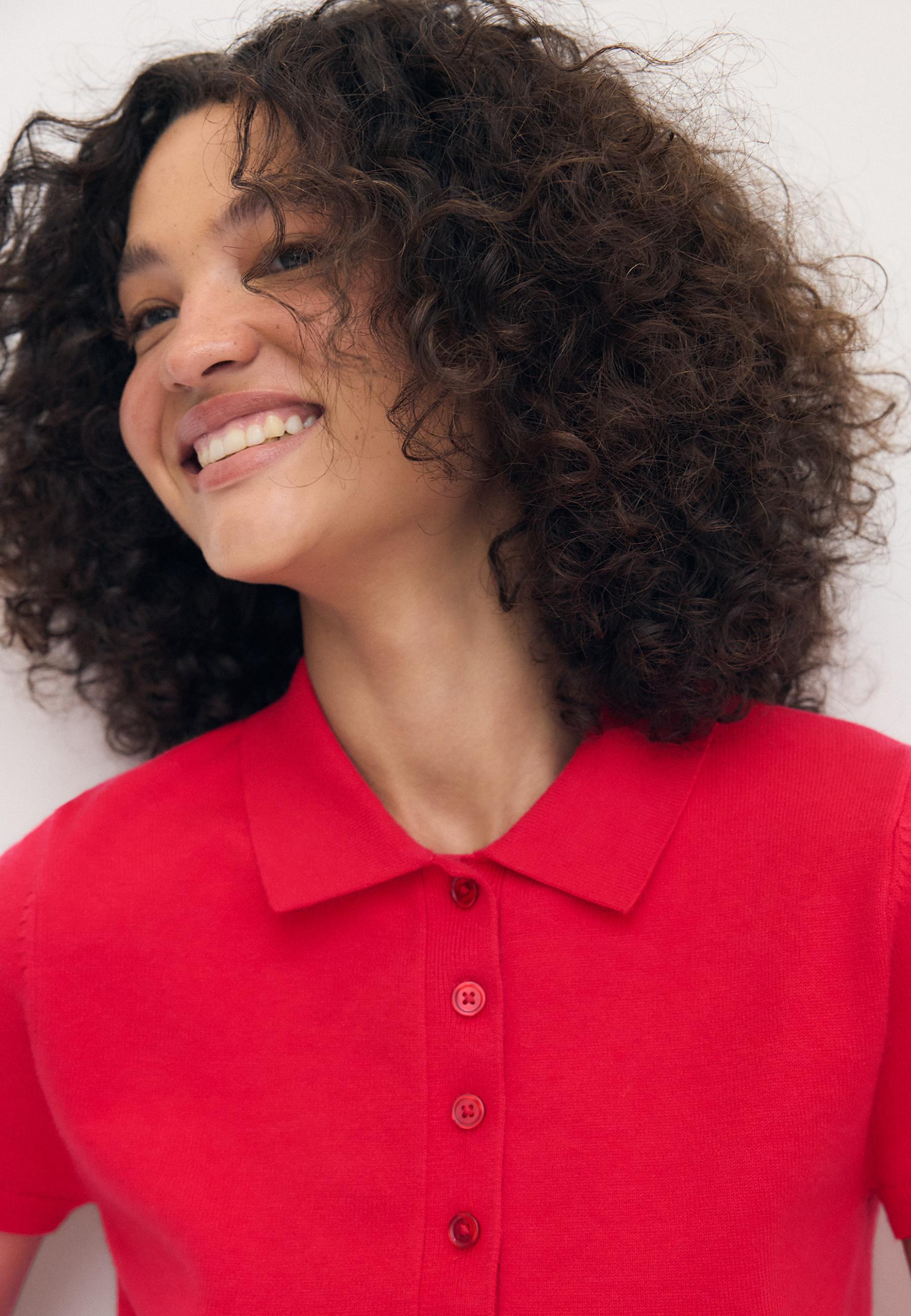 Short sleeve knit polo sweater — Red