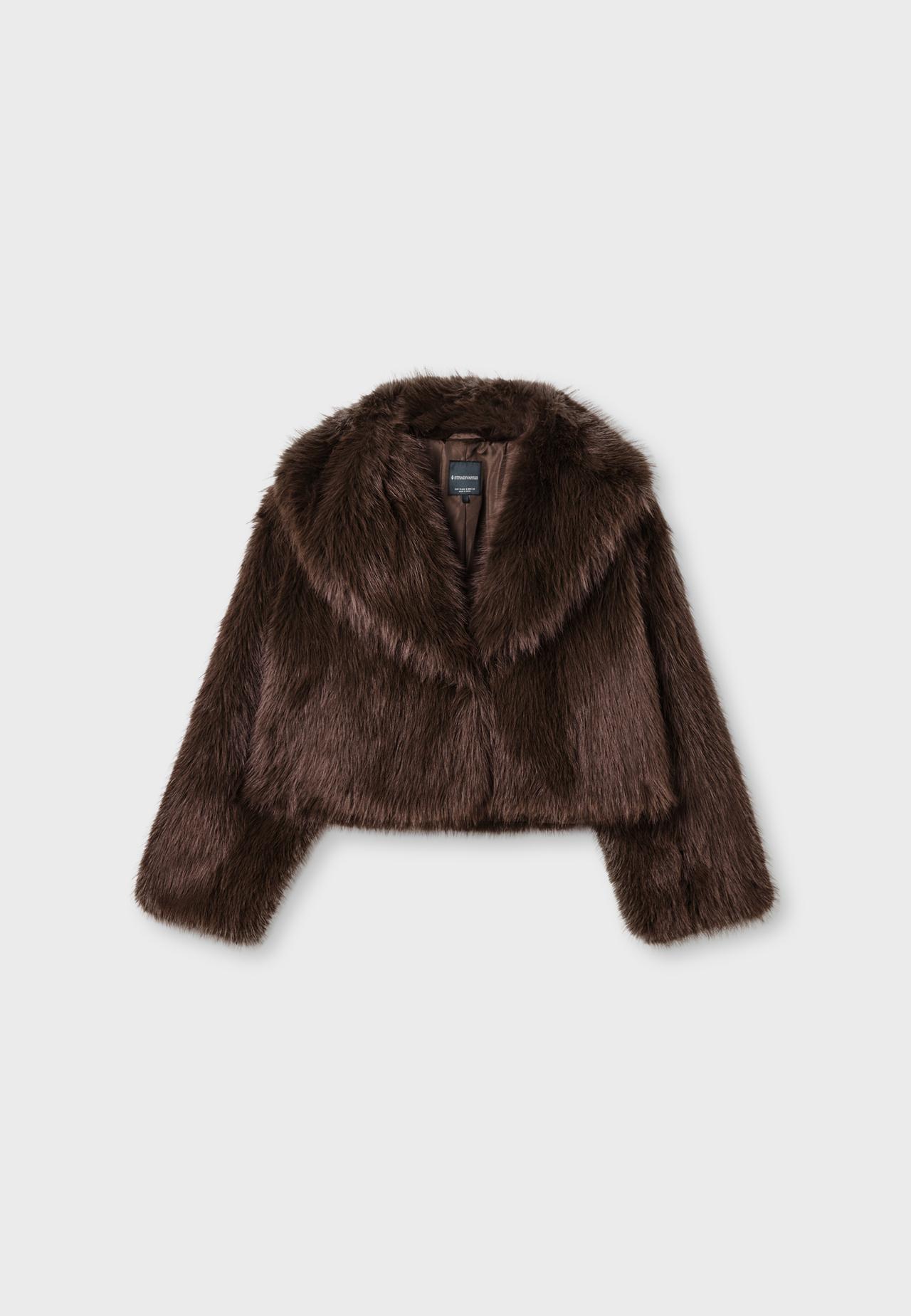 Faux fur shawl neck jacket — Brown
