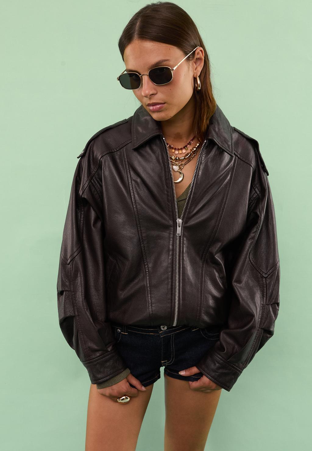 Blusão oversize de pele