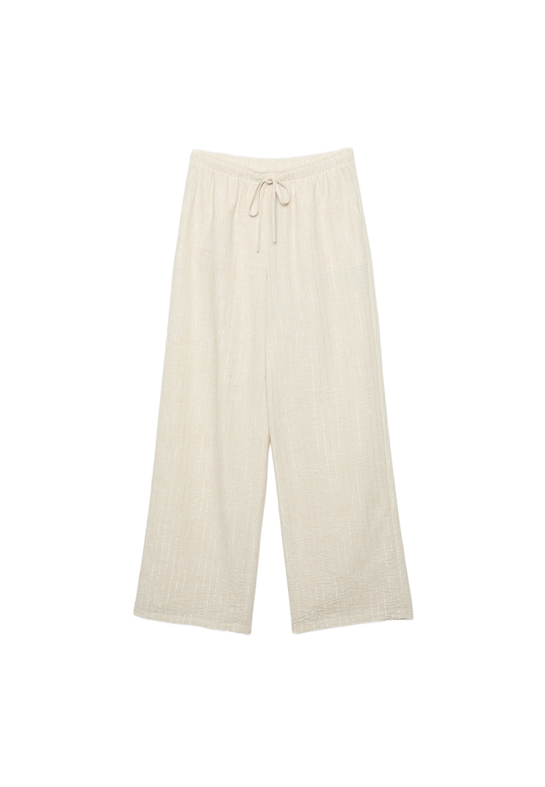 Metalik iplikli, keten görünümlü, dökümlü pantolon - Görsel 9