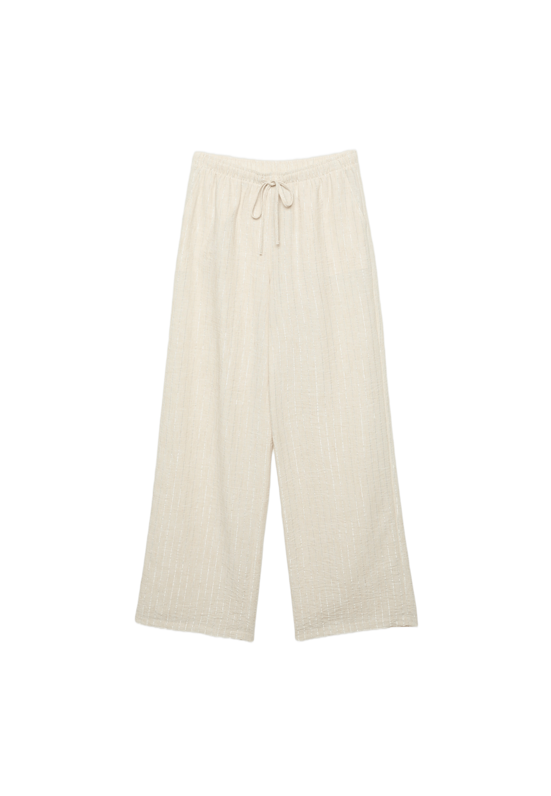 Flowing metallic thread linen-effect trousers — Stone