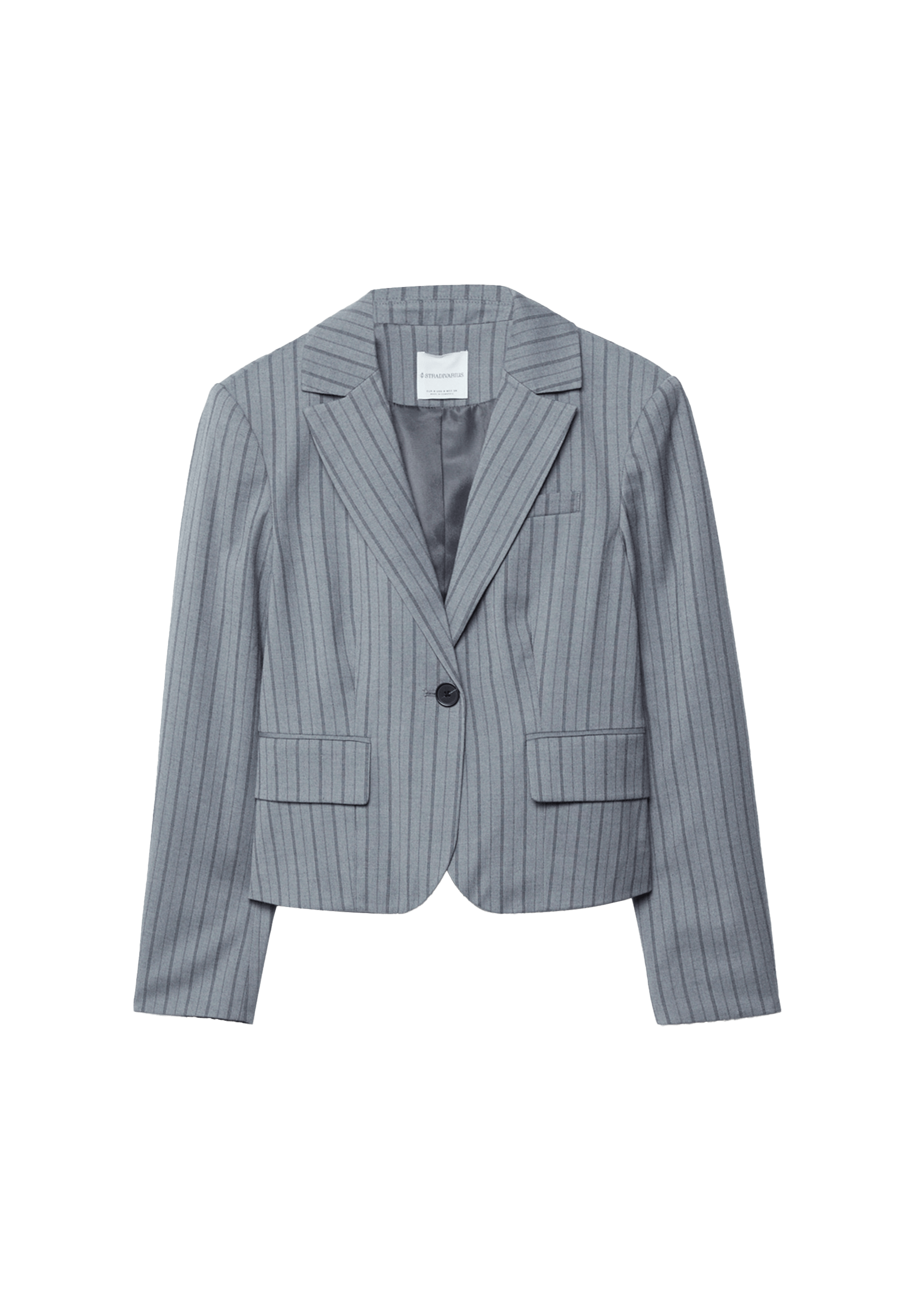 Striped cropped blazer — Grey melange