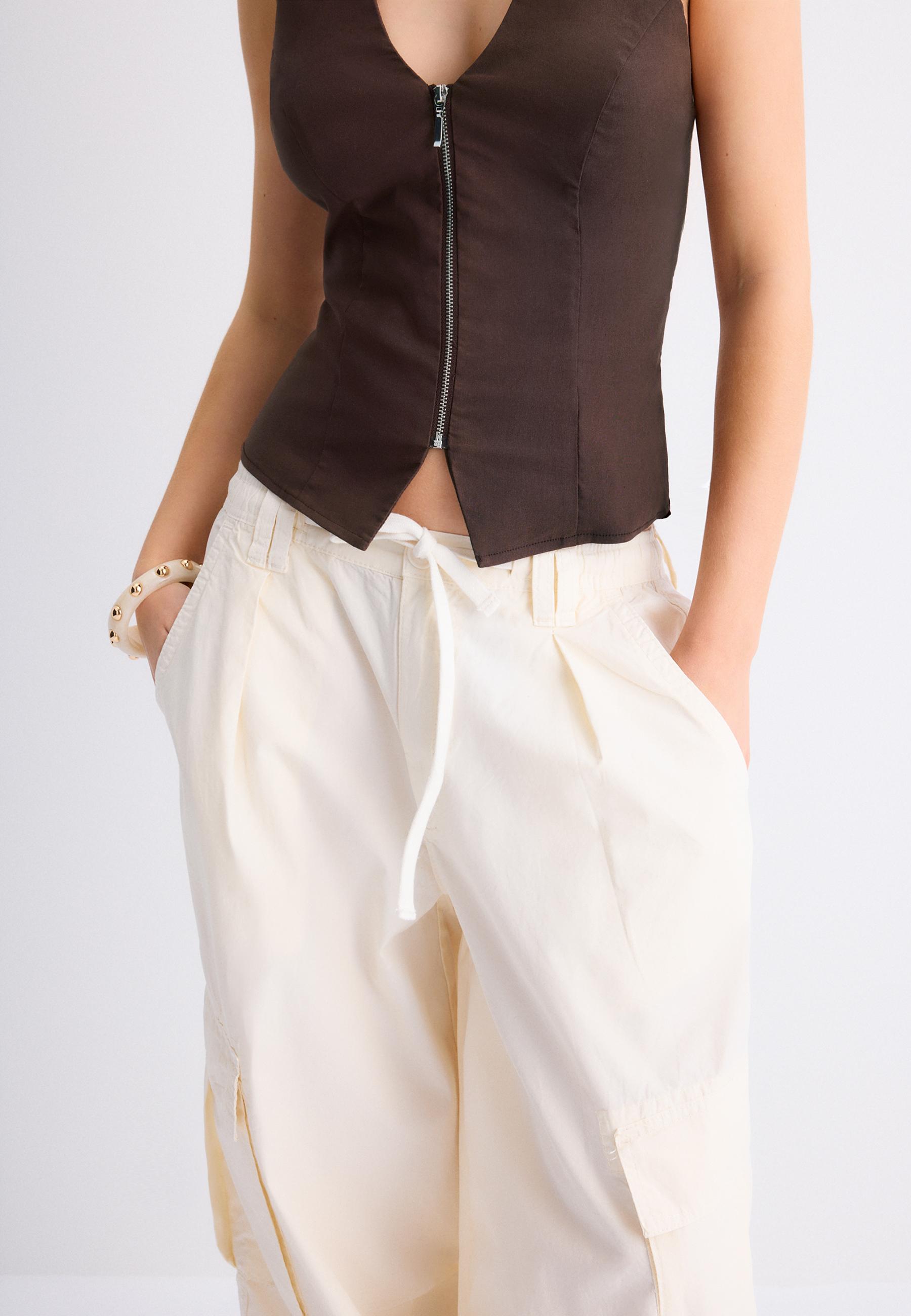 Poplin trousers with stoppers — Vanilla