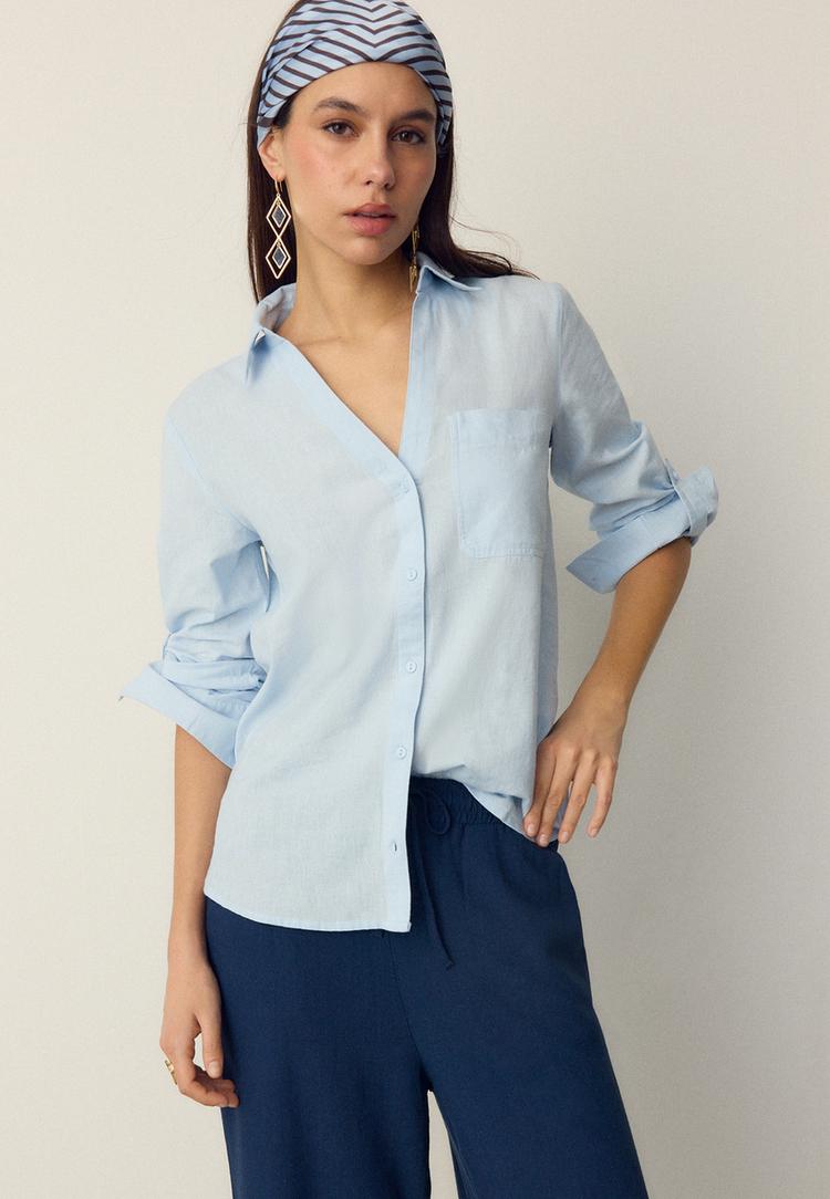 camisa fluida bolsillo con lino l06045792