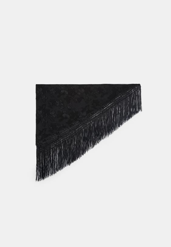 Stradivarius Fringed Floral Pareo Black Os
