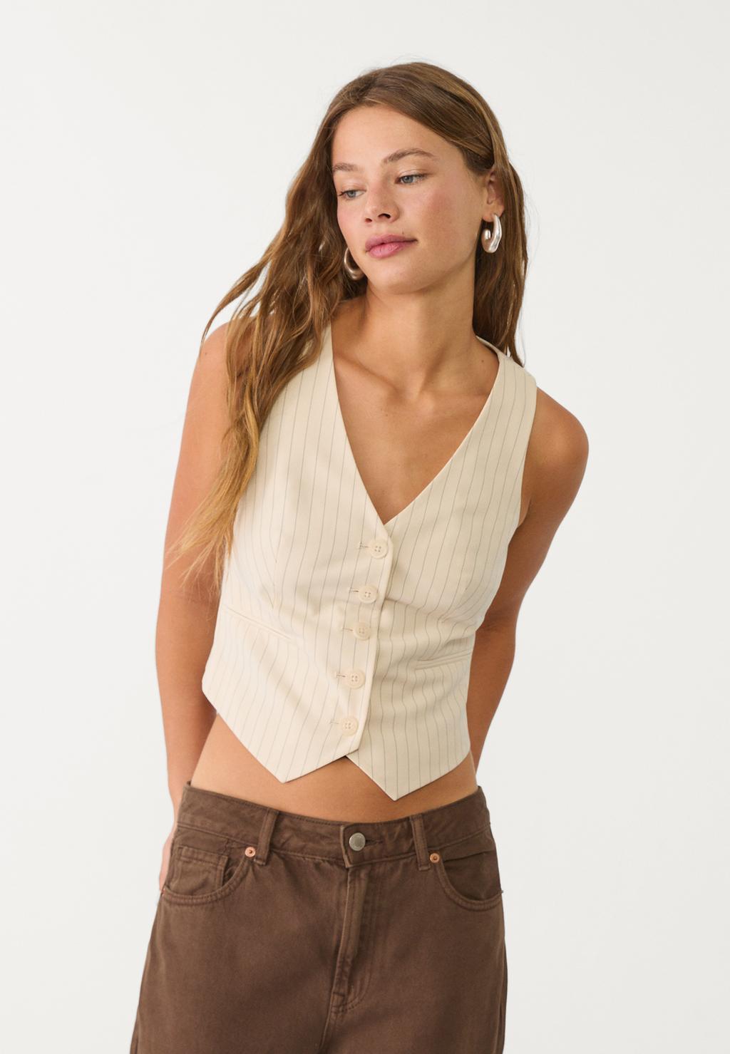 Short striped waistcoat with buttons