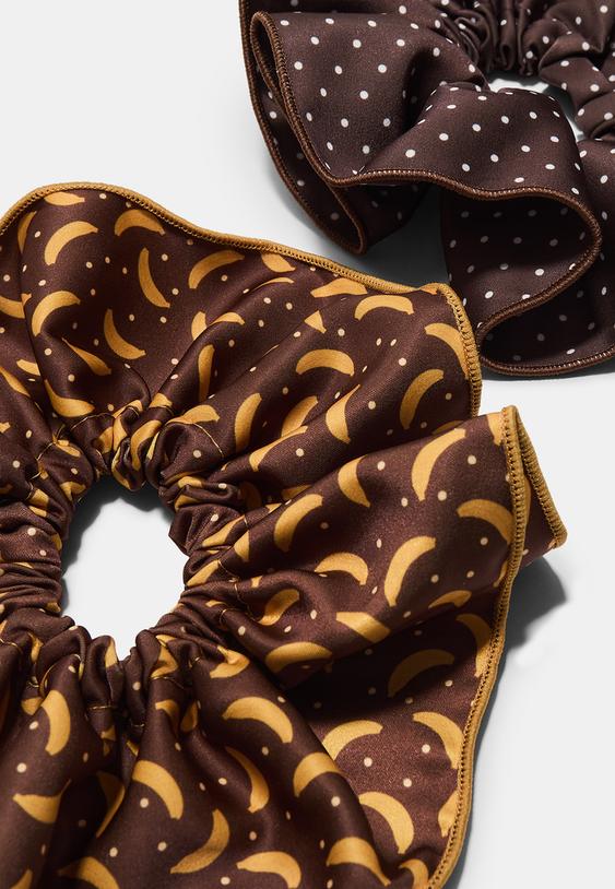 Stradivarius Set Of 2 Maxi Scrunchies Brown Os