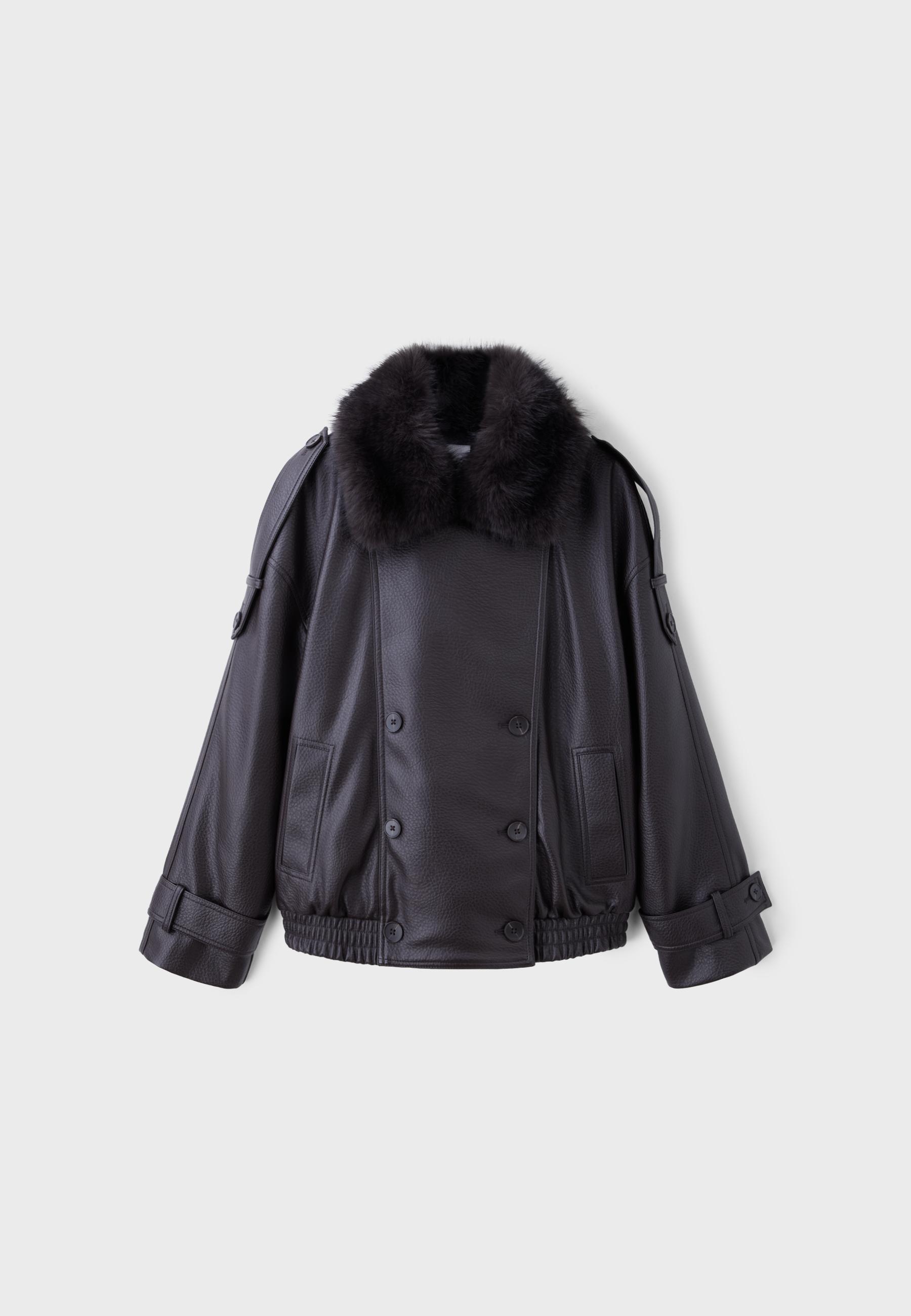Padded jacket with faux fur collar detail — Brown