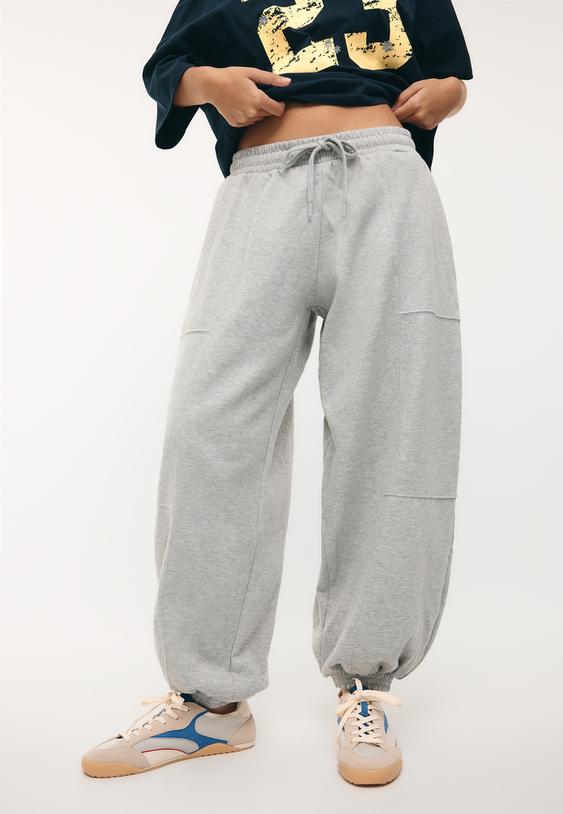 Stradivarius Plush Balloon Jogger Trousers Grey Melange M