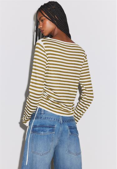 Striped side gathered jumper — Khaki 5