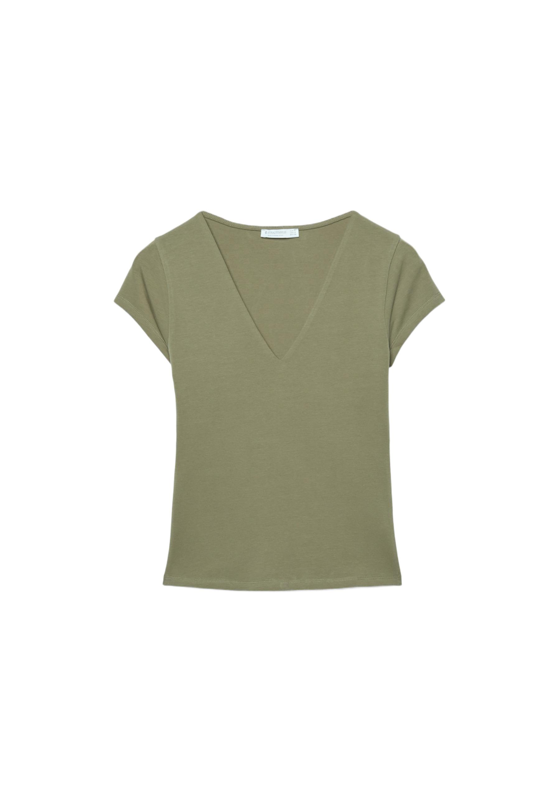 V-neck short sleeve T-shirt — Olive green