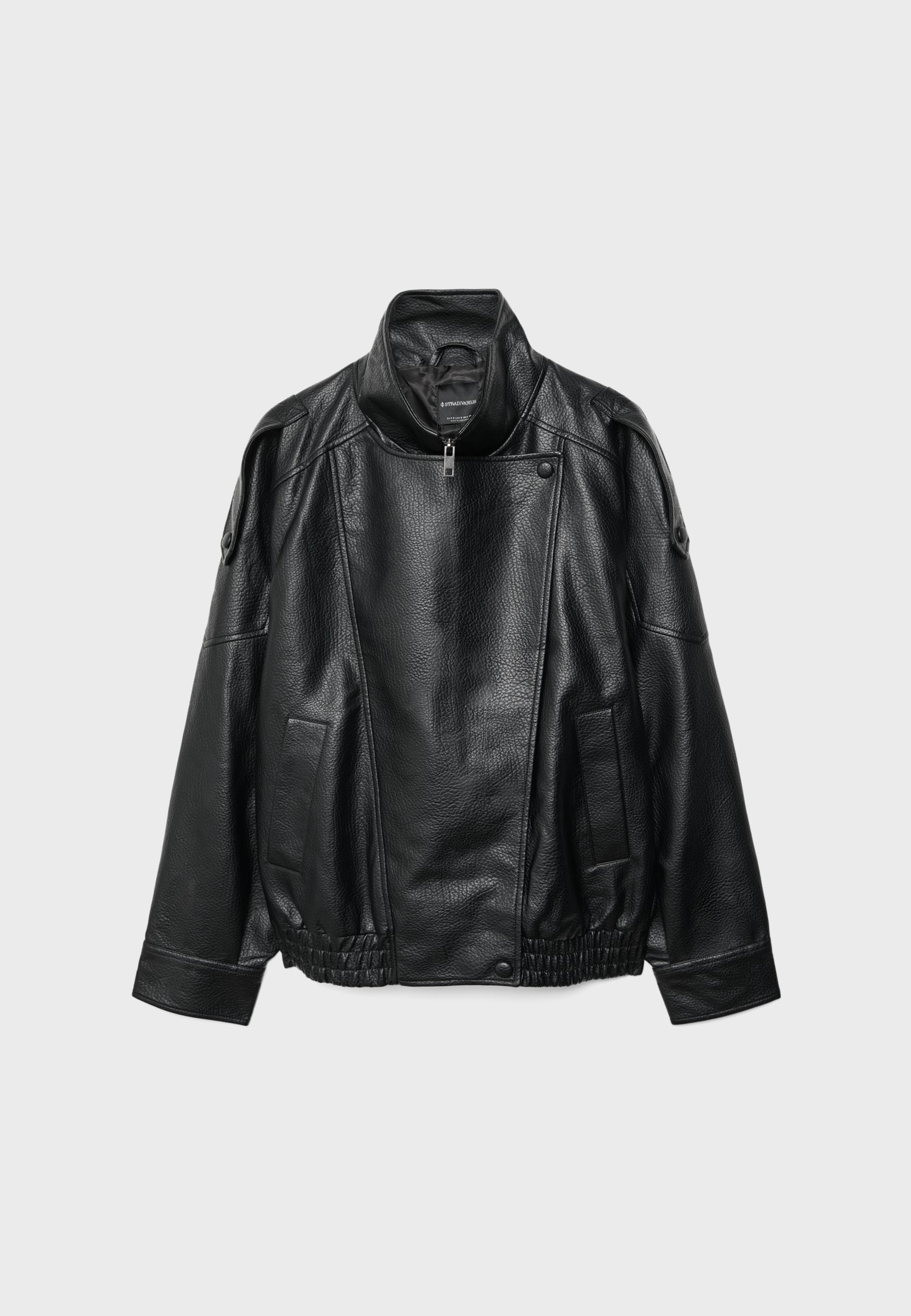 Oversize leather effect biker jacket — Black