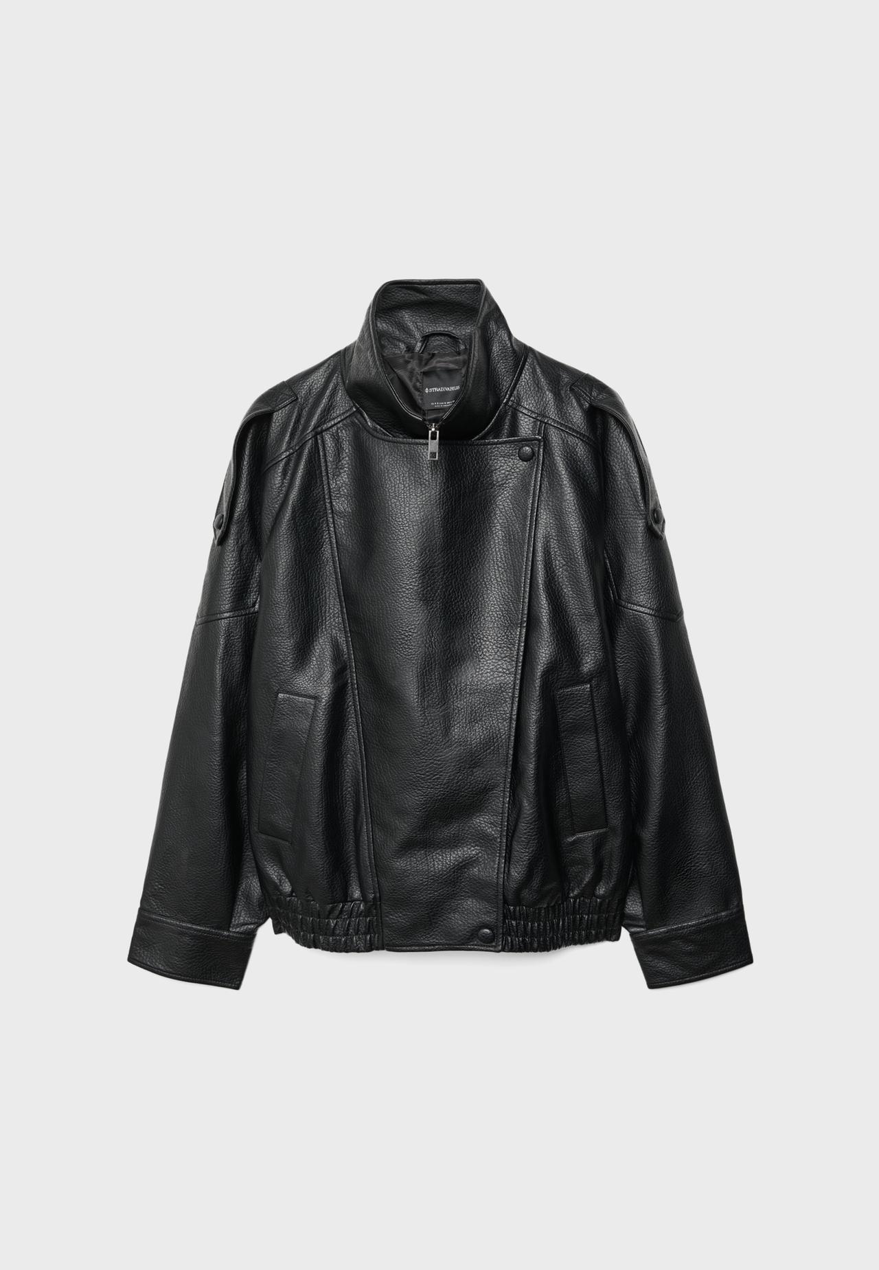 Oversize leather effect biker jacket — Black