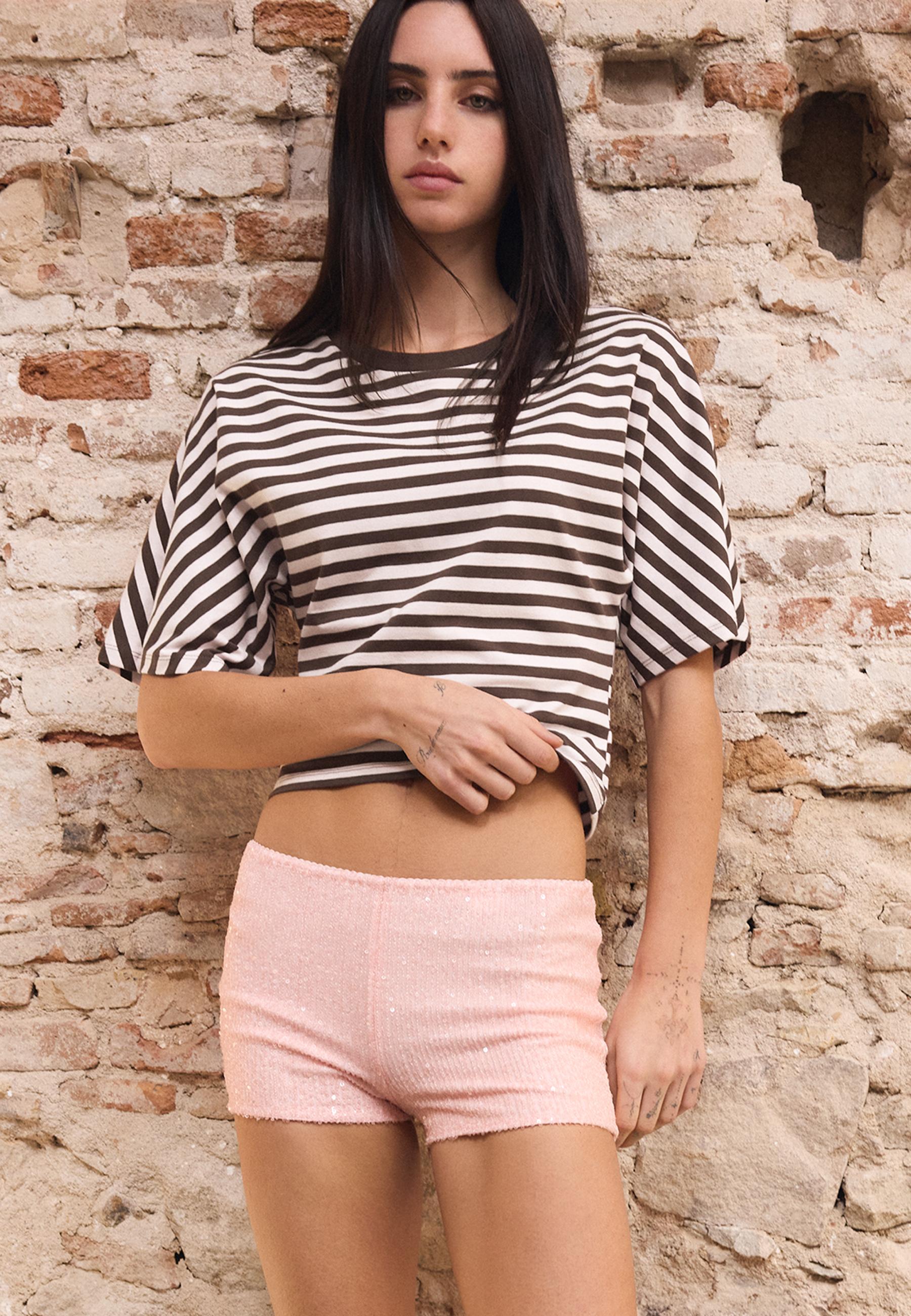 Sequin mini shorts — Pastel pink