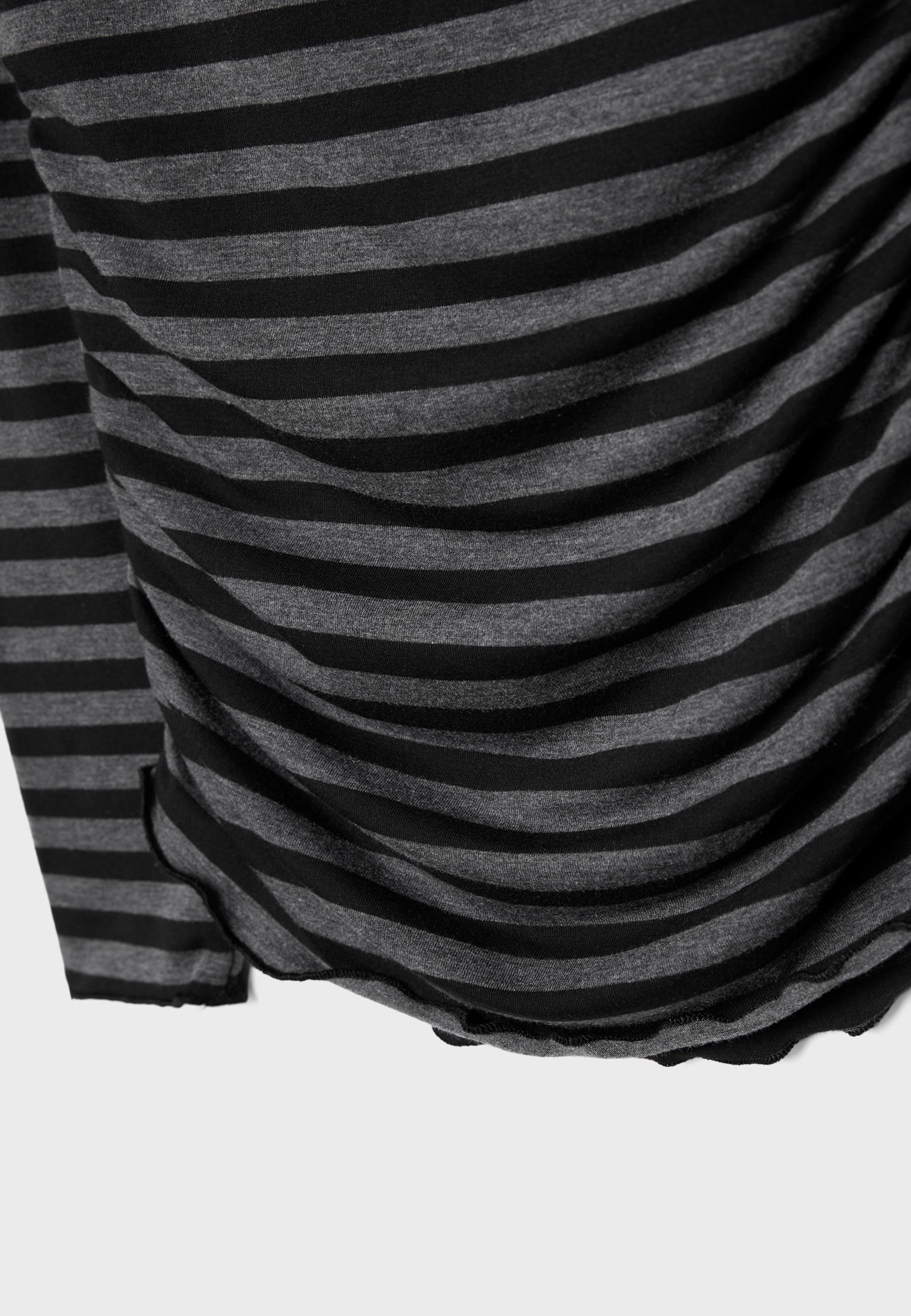 Striped Gathered Cold Shoulder T-shirt — Dark grey