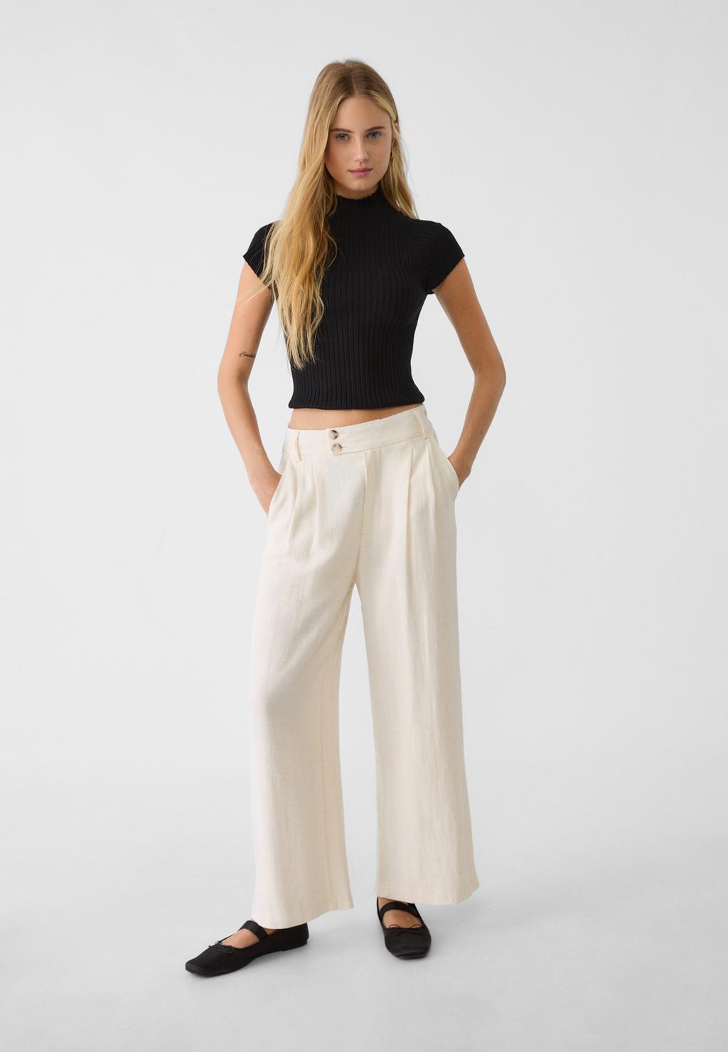 Linen blend wide-leg trousers