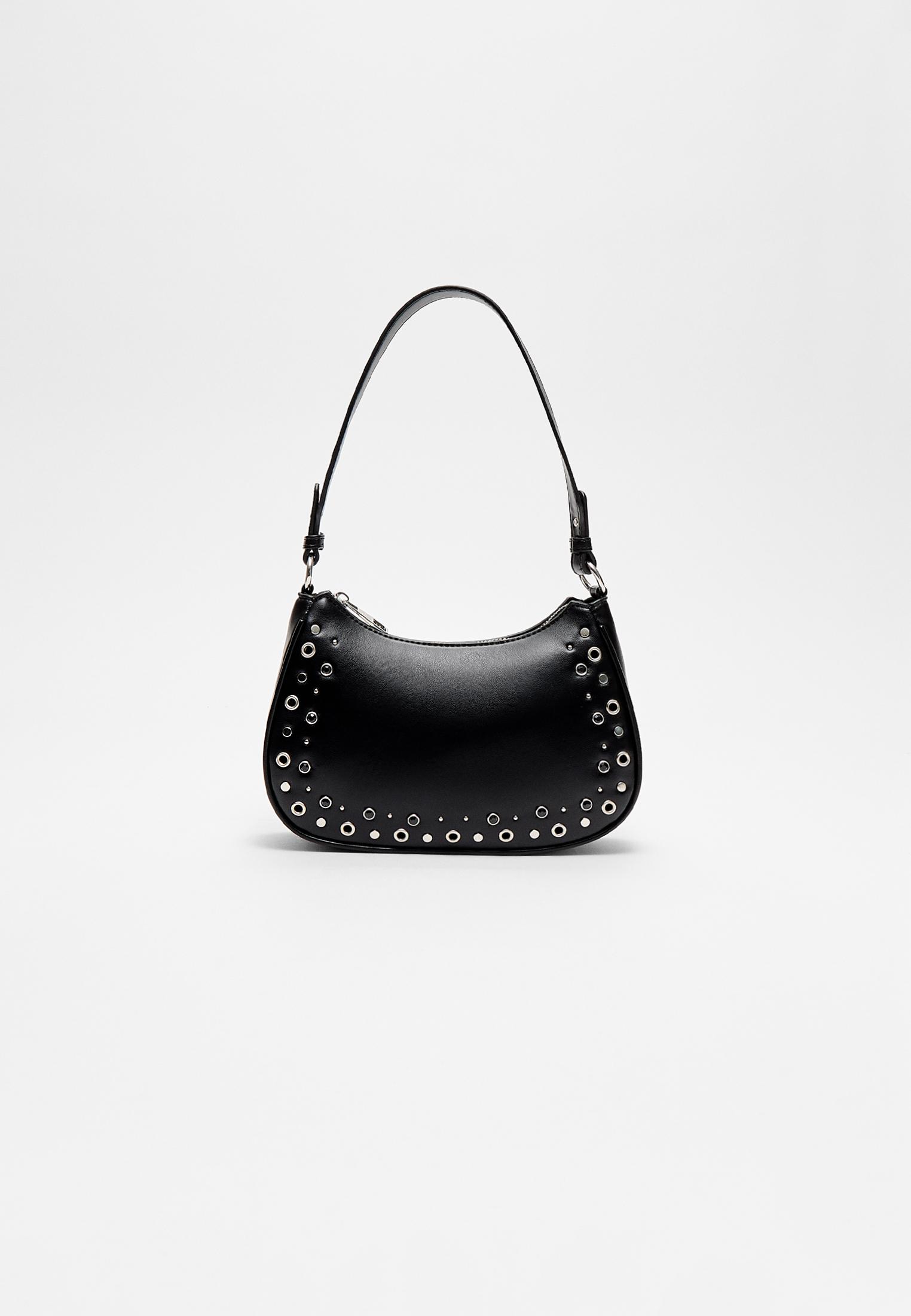 Studded half moon shoulder bag