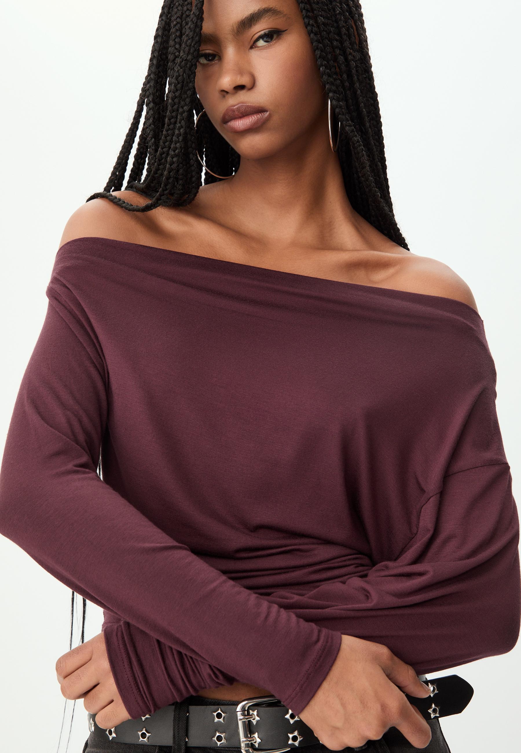 Asymmetrical neckline top — Burgundy