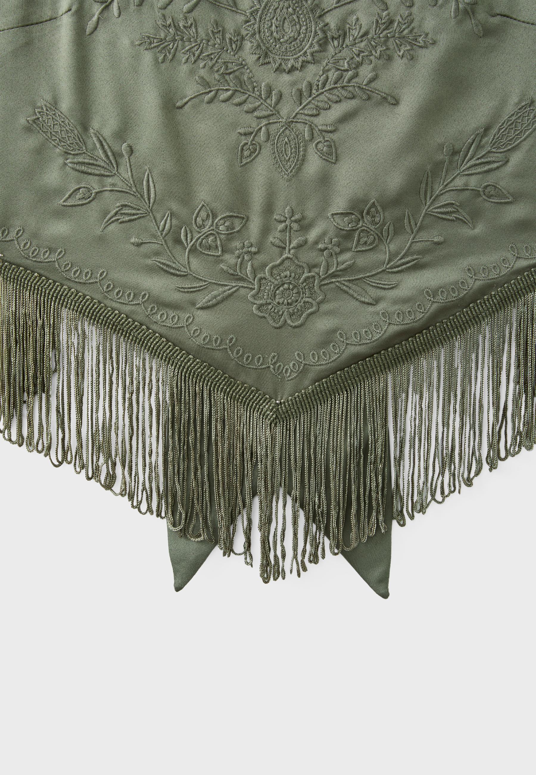 Embroidered fringe bustier top — Khaki