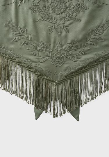 Embroidered fringe bustier top — Khaki 9