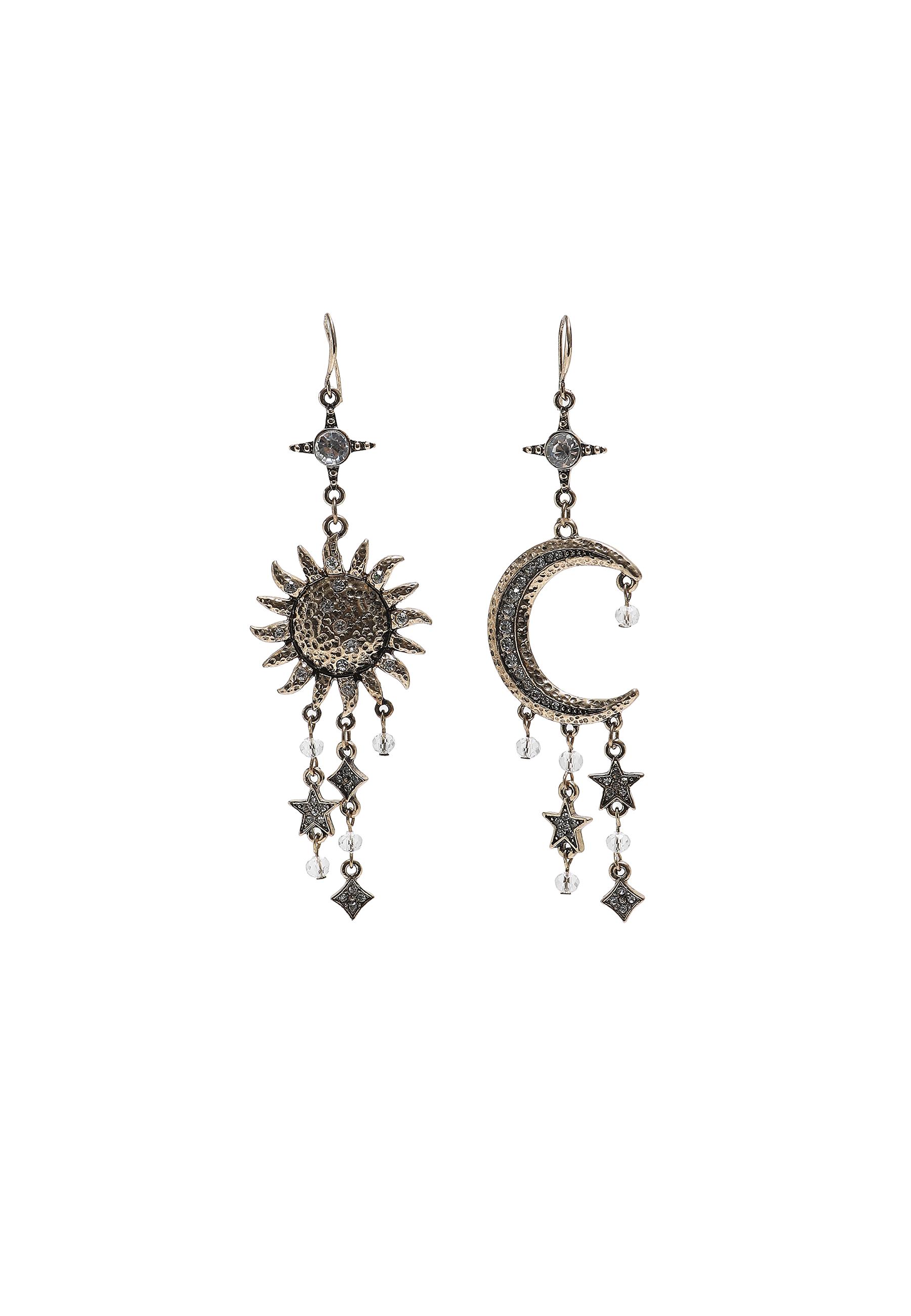 Mismatched sun and moon earrings — Gold