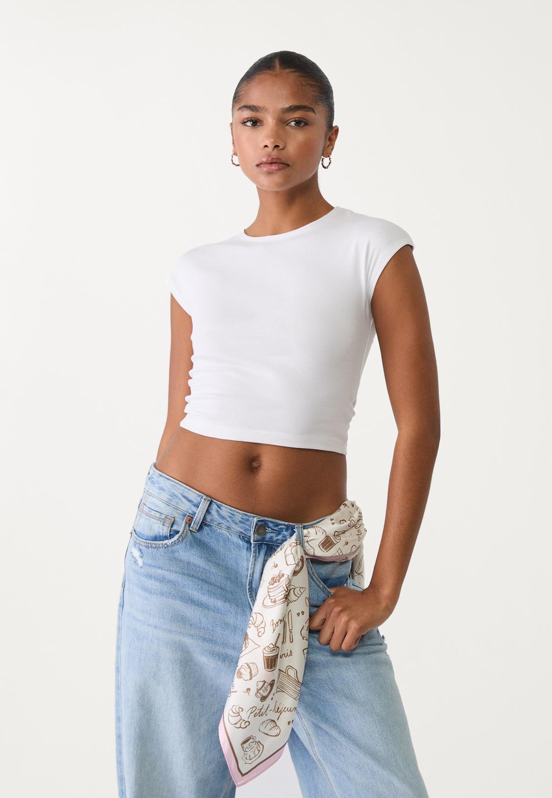 Magliette T Shirt Bianca Aderente Maglietta Basic Aderente Crop Latest Trends Da Donna