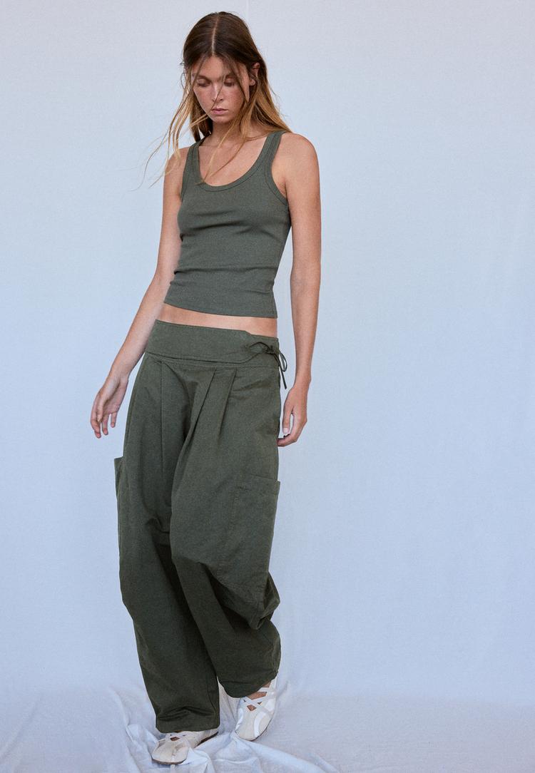 Stradivarius Tricou Cu Spate Tip Înotător Din Bumbac Reiat Kaki Xl