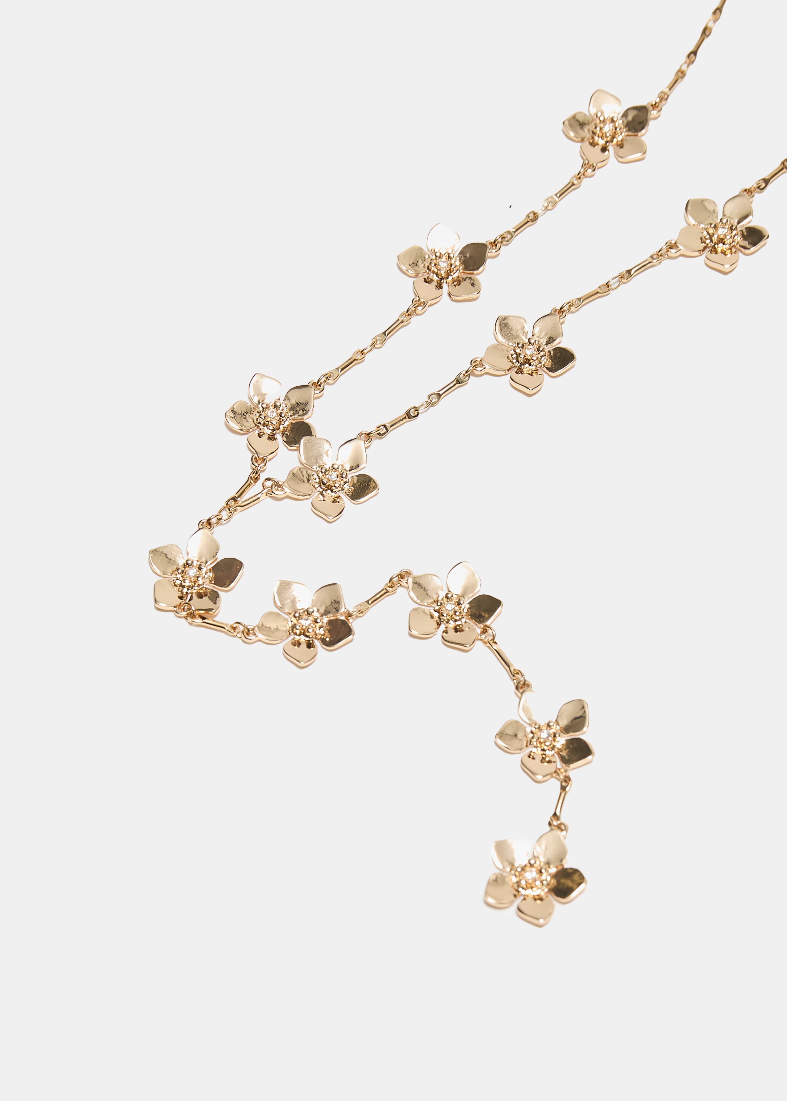 Mini flower lariat necklace — Gold