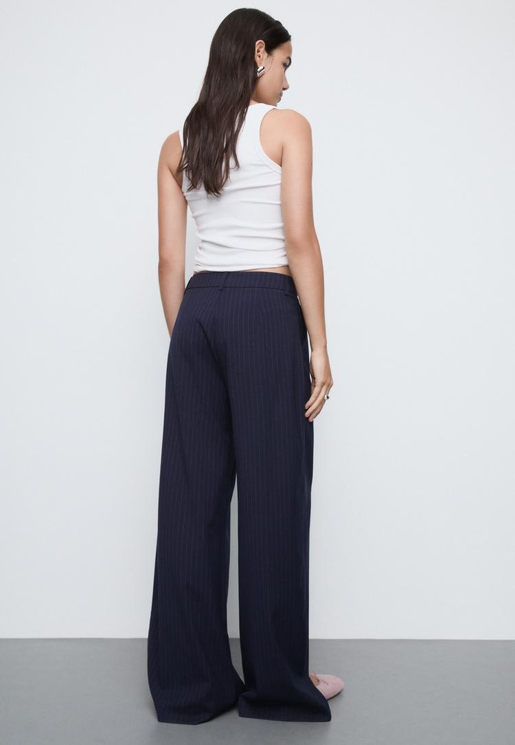 casual striped smart trousers with crossover waist