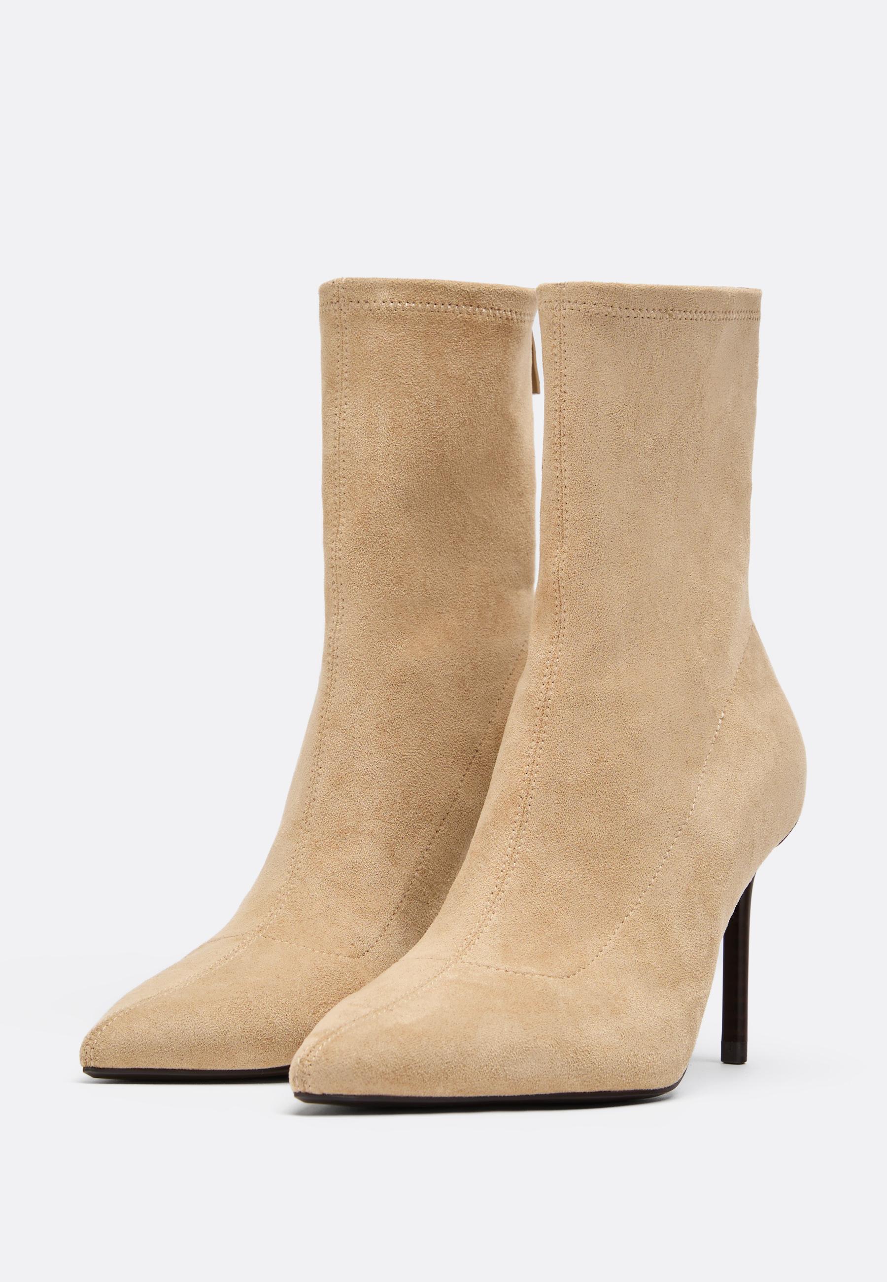 Faux suede stiletto ankle boots — BEIGE