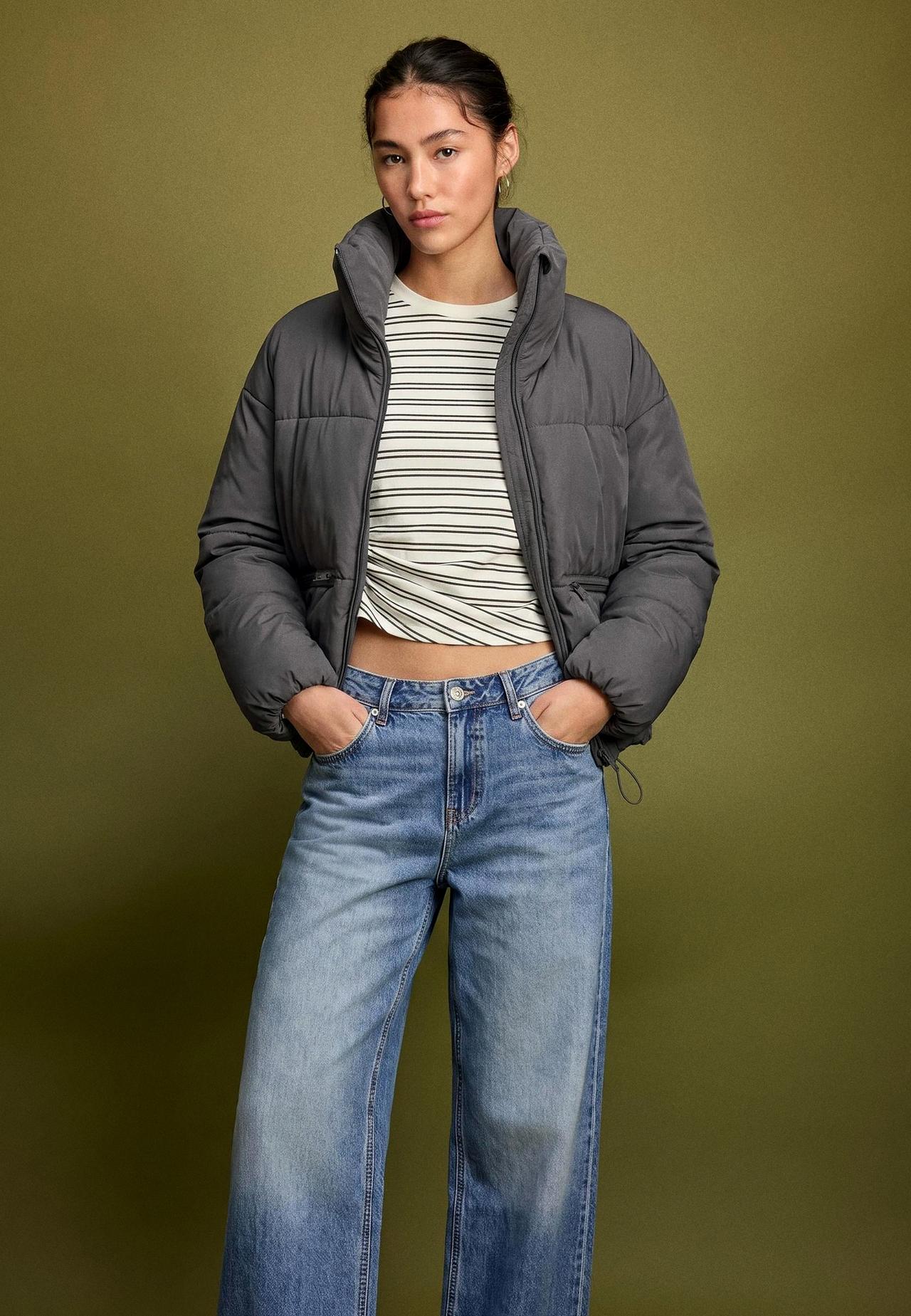Basic hooded puffer jacket — Dark grey